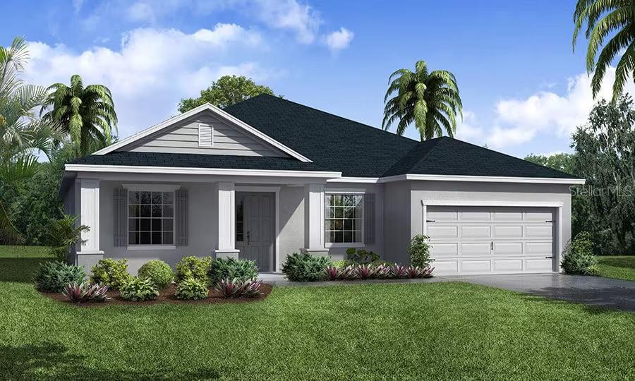 Under Construction. New construction home with 2109 square feet on one-story including 4 bedrooms with den, 3 baths, and an open living area. Enjoy an open kitchen with Samsung stainless steel appliances, and a large breakfast bar fully open to the gathering room. The living area, laundry room, and baths include luxury wood vinyl plank flooring, with stain-resistant carpet in the bedrooms. Your owner's suite is complete with a walk-in wardrobe and a private en-suite bath with dual vanities, a large, tiled shower, and a closeted toilet. Plus, enjoy a covered lanai, 2-car garage, custom-fit window blinds, architectural shingles, energy-efficient insulation and windows, and a full builder warranty. “Please note, virtual tour/photos showcases the home layout; colors and design options in actual home for sale may differ. Furnishings and décor do not convey.