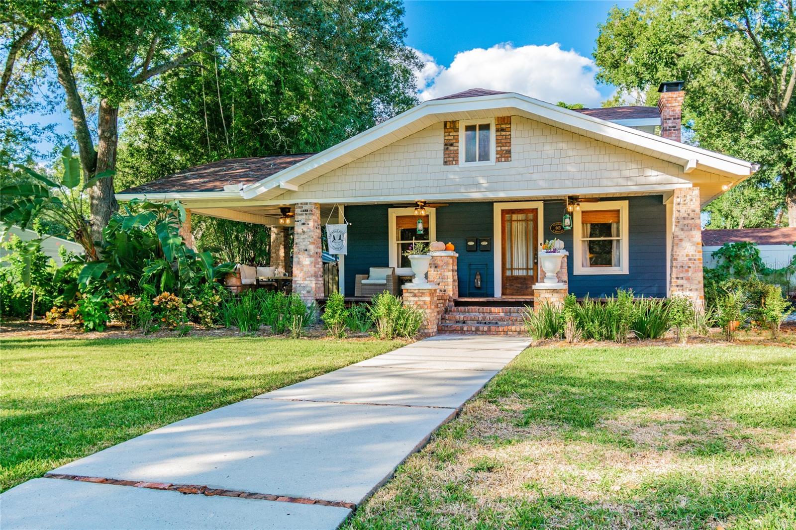 Furnished Pool Home Available September 1st. VIDEO TOUR ON YOUTUBE. This historic Old Seminole Heights home and land are one-of-a-kind. Walking up, you'll be greeted by the wrap-around porch and new (2020) exterior paint, siding & porch ceiling fans. Enter the front door into the great room with fireplace on the right and library on the left. Features here include original heart pine flooring throughout, secret nooks for storing your keys, built-in bookshelves in the library, and a hidden playroom on the second floor! You'll love the chef-style kitchen: 6-burner convection range with side oven, massive island for prepping and dining, two wine fridges (one just isn't enough!), free-standing fridge & freezer in custom enclosure, single basin sink facing six windows overlooking the private saltwater pool, spa, 2 fire pots, tropical landscaping, outdoor shower, and more. Recently upgraded: A/C (2019), entire home residing & exterior paint (2020), windows reglazed (2020), exterior water spigots (2020), dryer vent line cleaned (2020); pool & spa (2019), tropical & permaculture-inspired landscaping by GreenDreams (2018), dishwasher (2019), roof ridge vents (2019). MAIN HOUSE ONLY FOR RENT - detached in-law is occupied (this building is excluded from listing). INCLUDED: Furniture, Appliances (including Washer & Dryer), Access to Ring Cameras, Pool, and Lawn Care. Two bunk beds are pictured in one of the bedrooms but only one bunk bed is currently installed.