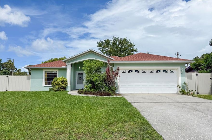 Step into this fully furnished Florida oasis, currently operating as a successful vacation rental and ready for its next owner. This well-kept 3-bedroom, 2-bath home sits on a corner lot with no HOA and no flood insurance required, offering both freedom and peace of mind.

Inside, you’ll find an open layout with vaulted ceilings, a wood-burning fireplace, and new laminate flooring installed in 2023. The kitchen includes a new Whirlpool refrigerator added in 2026, and the home is equipped with a whole-house water filtration system and a paid-off photovoltaic solar array for low utility costs.

Major upgrades include a high-efficiency SEER 17 A/C with HALO-LED purification (2022), GAF roof (2018), impact-rated sliding doors, vinyl privacy fencing with double gate for boat/RV/trailer access (2022), and a matching Tuff Shed for additional storage.

The screened pool and spa—installed in 2018—feature PebbleTec finishes, a sun shelf with fountain, multi-color lighting, a saltwater system, and an expansive paver deck with covered patio, creating a private outdoor retreat ideal for year-round enjoyment.