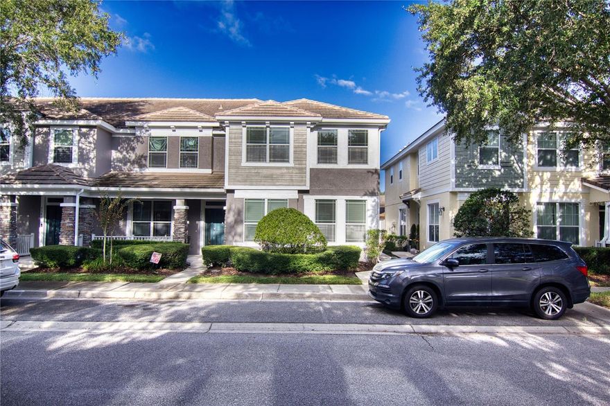 3BR townhome in the desirable Lake Burden community. It starts with great curb appeal - nicely maintained landscaping courtesy of the HOA. Common living areas on ground floor and bedrooms upstairs. Being that this an end unit, the entry to your home is on the side of the house, and greeting you when you open the front door is a large family room with lots of natural sunlight. Towards the back of the home the dining room sits just before the kitchen. The kitchen boasts 42 inch cabinets, Granite Countertops, and Stainless Steel Appliances. The courtyard patio has plenty of room for BBQing or enjoying the sun! A convenient half bath is just off the family room. Upstairs, the master suite is in back - ideal for privacy. Here you'll find an ensuite bath w/soaker tub and separate shower, along with a walk-in closet. You'll appreciate having a laundry room on the top floor! Detached, rear-entry 2 car garage is ideal for extra storage space. Outstanding community - homes well maintained, numerous spots for outdoor activity - playground, tennis, sidewalk w/fitness stations around the community's lake, picnic pavilions next to Lake Burden, pier that overlooks the lake, and resort style community pool. Great location - short drive or walk to essential shopping and dining, major roadways and the attractions. You'll love living here! Come see all that this special home has to offer.