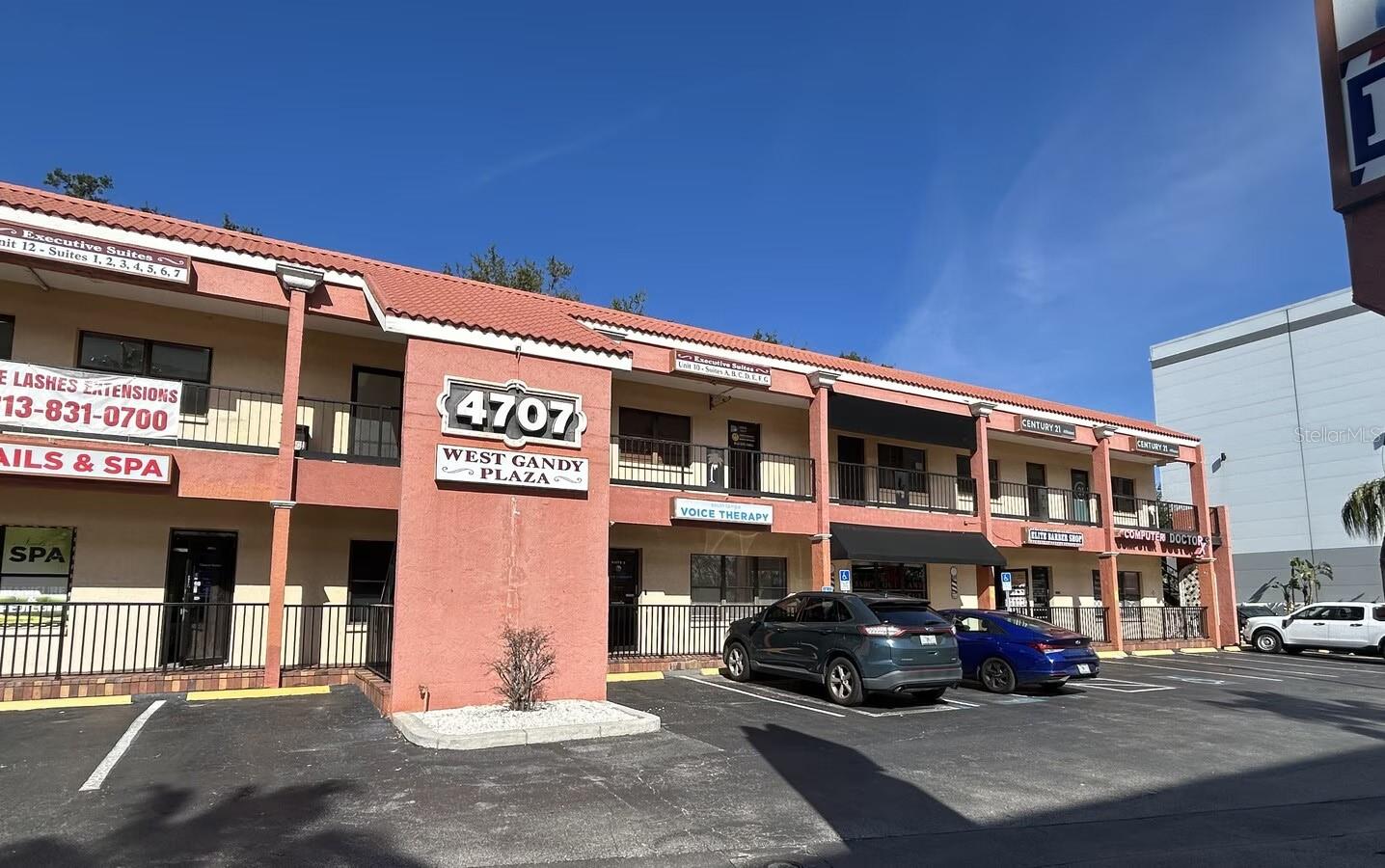 **Available now.** Executive office suite with 100 square feet and a dedicated business address in a highly desirable South Tampa location. The suite offers 24-hour access and includes 5G high-speed internet, electricity, and maintenance of common restrooms, lobby, kitchen, and conference room. Business signage is provided on the exterior of the building for added visibility. The well-maintained two-story plaza is positioned on busy West Gandy Boulevard near the Gandy Bridge, Crosstown Expressway, West Shore Boulevard, Dale Mabry Highway, Tampa International Airport, and MacDill Air Force Base, offering excellent exposure and accessibility. Monthly rent is subject to applicable sales tax.