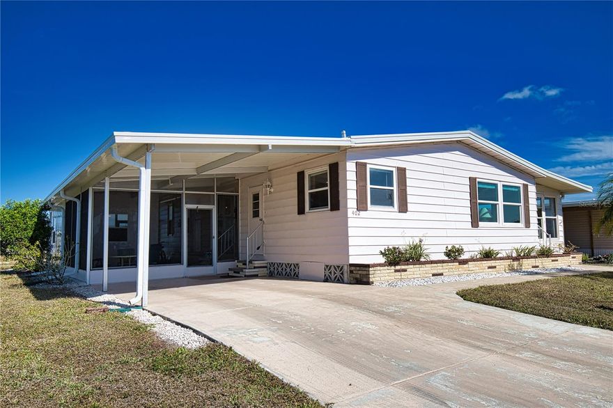 Through no fault of the seller or the home itself, this lovely La Casa home is back on the market. This is your chance to enjoy the Florida dream in a vibrant 55+ community!  This charming home features an open concept kitchen/dining/living room area that is perfect for entertaining guests.  The living room opens to an oversized Florida Room with 3 walls of windows for lots of natural light.  The primary bedroom is extremely spacious with an ensuite bath that offers a generous walk-in closet and a walk-in shower.  Your overnight guests will be very comfortable in the secondary bedroom which boasts 2 wall closets.  The guest bath is also generous in size and right across the hall for added convenience.  New Shed 224.  Membrane Roof 2024.  New Vapor Barrier 2024.  A/C 2022.  La Casa boasts 974 homes nestled among a variety of native trees with spacious common grounds surrounding our eight lakes. Our lots average a generous 60' by 80'. The ultimate lifestyle on Florida’s Gulf Coast is located between Sarasota and Fort Myers and is a boater's dream with access to the Gulf of Mexico. It is convenient for shopping, sightseeing, golfing, fishing, and boating, as well as all the culture and elegance the Southwest Florida area is noted for. Residents and visitors enjoy the warmth of Southwest Florida winters in a relaxed and unhurried environment far removed from the hustle of Florida’s east coast. You’ll be surrounded by mature lush landscaping which demonstrates the utmost level of care our property receives from residents and management. La Casa may have the best pools in the area. Our crown jewel is an extremely large, 40 X 60-foot swimming pool that is kept at a perfect 87 degrees. Our smaller 20 x 40 pool is quietly nestled between the clubhouse and the Activity Building. Both pools have adjacent hot tubs which are ideal for soaking muscles that are tired from golfing or tennis. Wireless Internet (Wi-Fi) is available at the Clubhouse, Activity Building, and Recreation Hall area where these pools & spas are located, so you can catch some rays while you catch up on your email! Sound enticing? La Casa is a friendly, family community. You will be away from the hustle and bustle except when you want to be part of it. Come for a visit to this self-contained oasis and see for yourself why La Casa is the ultimate destination for both snowbirds and year-round residents!
