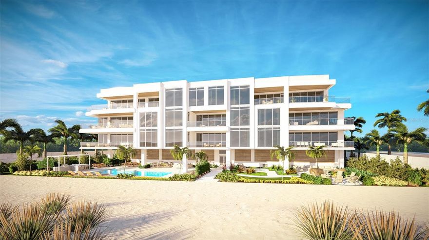 One or more photo(s) has been virtually staged. Pre-Construction. To be built. Introducing Sunset Beach, the premier boutique condominium on Siesta Key, offering refined beachfront living with breathtaking Gulf views. This exclusive collection features 11 residences with open-concept, flow-through floor plans and expansive glass walls. The spacious terraces and thoughtfully designed great room provide ample space for gathering, dining with family, entertaining guests, or simply relaxing and recharging. Experience the epitome of waterfront luxury, sophistication, and style, surrounded by nature's unmatched beauty. Nestled in a quintessential Siesta Key neighborhood, Sunset Beach offers the ultimate tropical modern luxury experience. With 175 linear feet of pristine private shoreline on the Gulf of Mexico, each home is uniquely designed by the world-renowned architecture firm MHK and features integrated native-inspired landscaping and gardens by DWJA Landscape Architects. Each residence includes 10-foot ceilings (except where dropped), floor-to-ceiling windows, oversized terraces with direct Gulf views, spacious living, dining, and entertaining areas, custom kitchens and bars with Sub-Zero and Wolf appliances, solid-core 8’ high entry and interior doors, floor-to-ceiling hurricane-resistant balcony sliders with laminated solar tint glass, sound-limiting laminated/insulated windows with solar-tinted glass, glass balcony railings, low voltage pre-wiring for state-of-the-art Smart Home technology, high-efficiency air conditioning and heating systems, and stained tongue-and-groove ceilings on terraces. This four-story development spans two and a half Gulf-front acres and includes a secured residential lobby with direct private elevator entry to each residence. The three-bedroom plus study residences range from 3,780 to 5,310 square feet. Spend your day relaxing by the poolside or take a few steps to a beachside lounge chair, where you can relax under an umbrella and enjoy the stunning views of crystal-clear water and white sand. Amenities include a beachfront swimming pool, spa, cabanas, and fire pit, lounge chairs, umbrellas, kayaks, paddle boards, and bikes, a state-of-the-art fitness center, beachfront grilling area, and private on-site storage units. Call us today to learn more!
