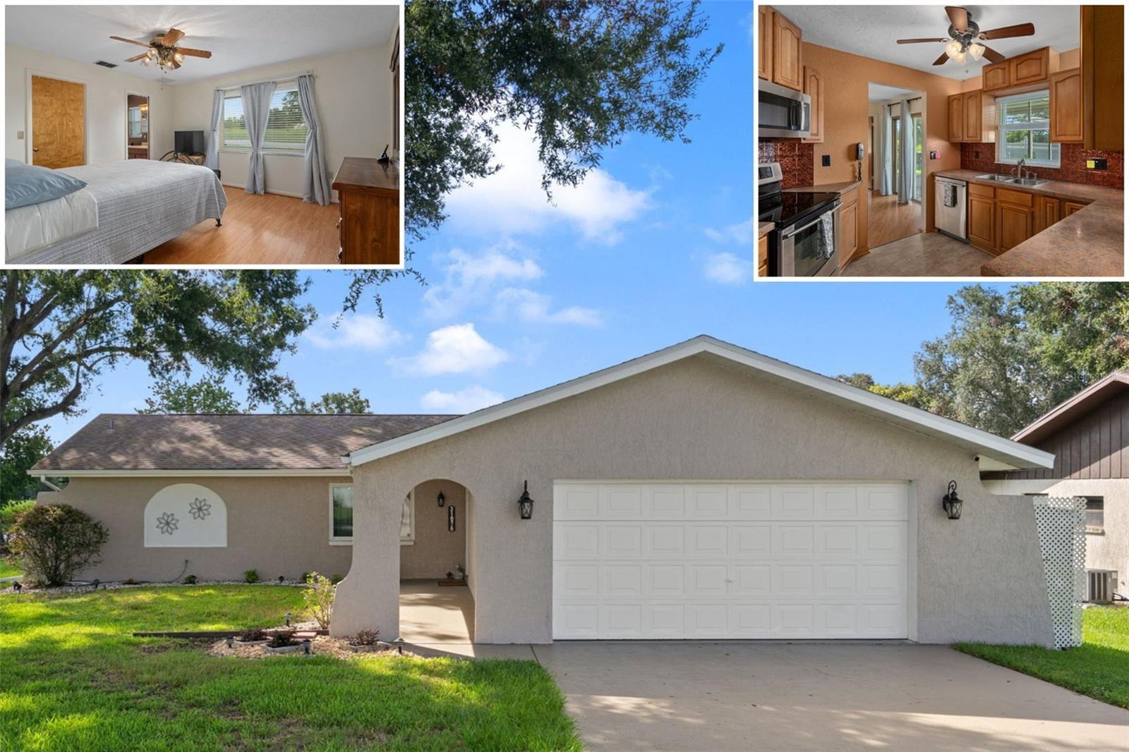 One or more photo(s) has been virtually staged. A TRUE GEM! This pristine 3-bedroom, 2-bath, 2-car garage home sits proudly on a beautifully maintained corner lot in Ridge Manor West. With no deed restrictions and an optional HOA, you’ll enjoy the freedom of this charming, peaceful neighborhood while still being close to everything you need. Step through the welcoming covered entryway and into a bright, inviting home. To your left, the spacious great room and dining area open seamlessly to a screened lanai—perfect for relaxing or entertaining. The kitchen offers custom built wood cabinets with modern touches, beveled countertops, stylish backsplash, and durable luxury vinyl plank flooring. The split-bedroom floor plan provides privacy, with the primary suite featuring a generous walk-in closet. The laundry/utility room is filled with natural light and comes equipped with a washer, dryer, utility sink, and chest freezer—all included. The oversized 2-car garage provides ample parking and storage, complete with attic access and an automatic opener. Out back, the screened lanai overlooks a private, fenced yard filled with colorful blooms and serene views of nature—your own Florida retreat! Well maintained with newer double hung and sliding windows and doors with transferable warranty, 2017 Roof, Regularly maintained 2015 AC. Best of all, this property is ideally located just minutes from I-75 and SR-50, offering quick access to Brooksville, Tampa, and Florida’s Gulf Coast beaches. Close to Sherman Hills Golf Course, Silver Lake, shopping, dining, and medical facilities. Don’t miss the chance to call this move-in ready home yours!