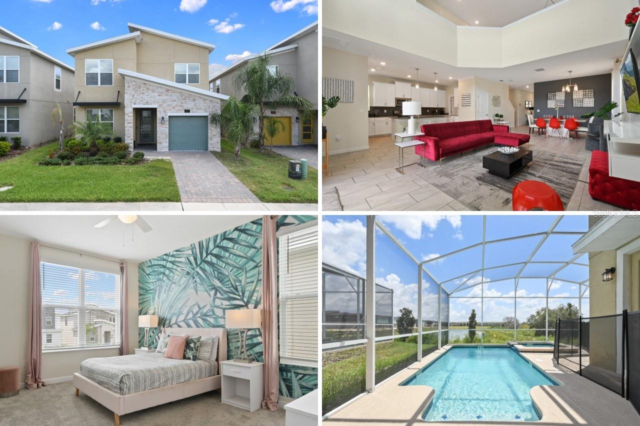 Welcome to this stunning 5-bedroom, 5-bathroom pool home in the highly sought-after Retreat at ChampionsGate Resort. Featuring a private pool that faces a tranquil pond, this home offers added privacy and a serene backdrop—perfect for relaxation. Built in 2020 and meticulously maintained, this spacious residence offers over 3,000 square feet of stylish living space—ideal as a primary home, vacation getaway, or high-performing short-term rental investment.
The open-concept layout showcases a sleek modern kitchen with quartz countertops, stainless steel appliances, and a large center island—perfect for entertaining. The bright and airy living and dining areas seamlessly connect to the screened-in lanai and private pool, creating a true indoor-outdoor living experience.
A convenient guest bedroom with a full bath is located on the first floor, while upstairs features a generous loft space—ideal for a game room or second lounge. Each of the five bedrooms includes access to its own en-suite or dedicated bathroom, ensuring comfort and privacy for all guests.
This home is being sold fully furnished and turn-key ready for immediate occupancy or rental income. As part of the gated ChampionsGate Resort community with 24-hour security, homeowners enjoy exclusive access to The Oasis Club—a world-class amenity center featuring a lazy river, splash pad, resort-style pool, tiki bar, fitness center, movie theater, restaurant, and more.
All this, just minutes from Disney, shopping, dining, and major highways. Don’t miss your chance to own in one of Central Florida’s top vacation destinations!