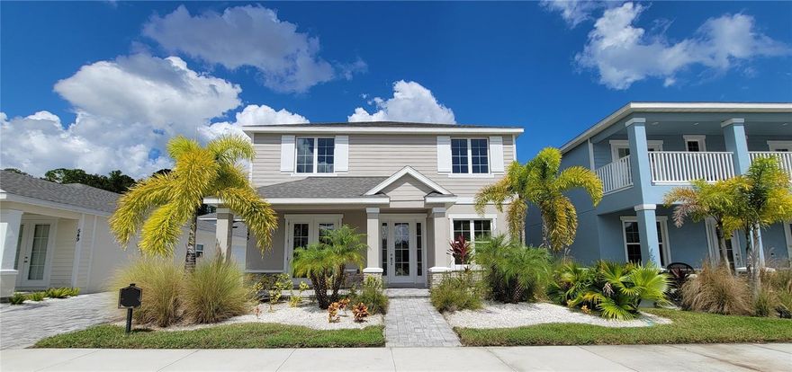 Seller financing available with acceptable terms. You can own this move-in-ready brand-new Johnson Built Key West style cottage series single family home! Built of concrete block all the way up, offering a ton of standard features that are upgrades to many other local builders. Primary bedroom on the first floor. Come with high end real wood custom cabinets soft close door and drawers, high end vinyl plank flooring throughout the entire bottom floor, stainless steel appliances and so much more. Tall open ceilings, paver walkway and driveway. Located in the Coastal Cottage section of The Palms within Venetian Bay. Landscaping included with the HOA here. Well known golf course, offering many amenities within walking distance such as a 24-hour gym, small grocery store, 5-star full-service spa, 3 delicious restaurants and so much more! All information is intended to be accurate but is not guaranteed.