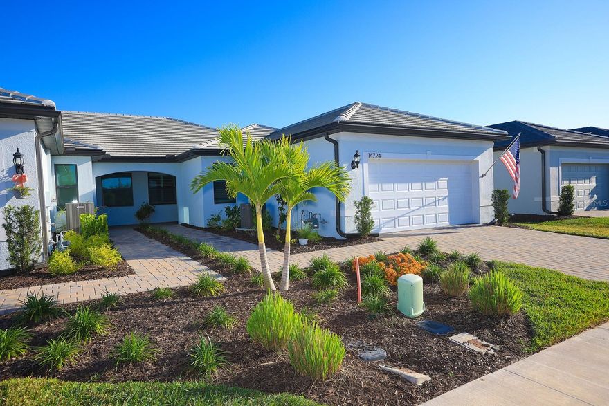 Cascadia Model villa is a 2-bedroom, 2 bathrooms, plus den with a two-car garage. Upgrades include tile throughout, patio extension, and screened in lanai, upgraded cabinets. Talon Preserve is a gated community offering a resort lifestyle with open floor plans, gourmet kitchens, and large outdoor living spaces. Neighborhood features include 18,000 sq. ft. Grand clubhouse with large community room for events, catering kitchen, social lounge, outdoor lounge, card-craft room and classic arcade room, State-of-the-art fitness center, performance training room and group fitness studio, 8 Pickleball courts, 2 Tennis courts, 4 Bocce courts, playground, firepit lounge, dog park, resort style pool, heated spa, splash pad, full-service restaurant bar & grill, & more! This end unit with plenty of natural light will not last long. Schedule an appt today for a see this beautiful villa/quad.