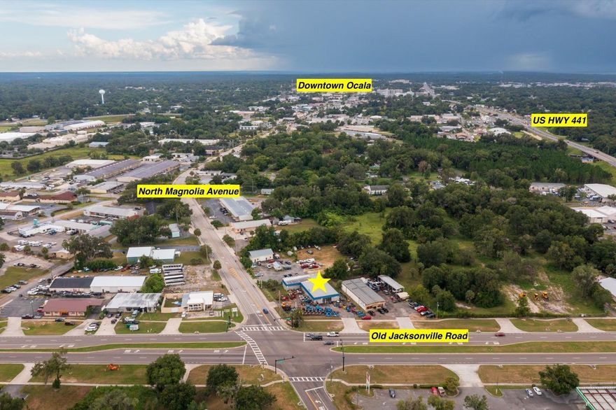 Great B4 zoned commercial property located at Magnolia Ave and Old Jacksonville Road in Ocala, less than a 1/4 mile from Hwy 441.  This completely fenced 5,780 SF warehouse with office space sits on a half acre with outside storage availability. A large front reception area is 30 ft X 18 ft and has a side office that is 7 ft X 18 ft. There is a bay door to the warehouse that is 17ft wide by 10 ft high. Clear height is 10 ft. There is also an additional room at the back of the warehouse that is 28 ft x 24ft and a smaller side warehouse office towards the front. The only bathrooms on premises are a men’s and women’s bathroom inside the warehouse.  Owner would consider selling property as well. Tenant responsibilities include all utilities. Utilities including water, stormwater, electric, and sewer are with the City of Ocala and run approximately $650/month.  Pass thru charges will include property taxes & insurance.