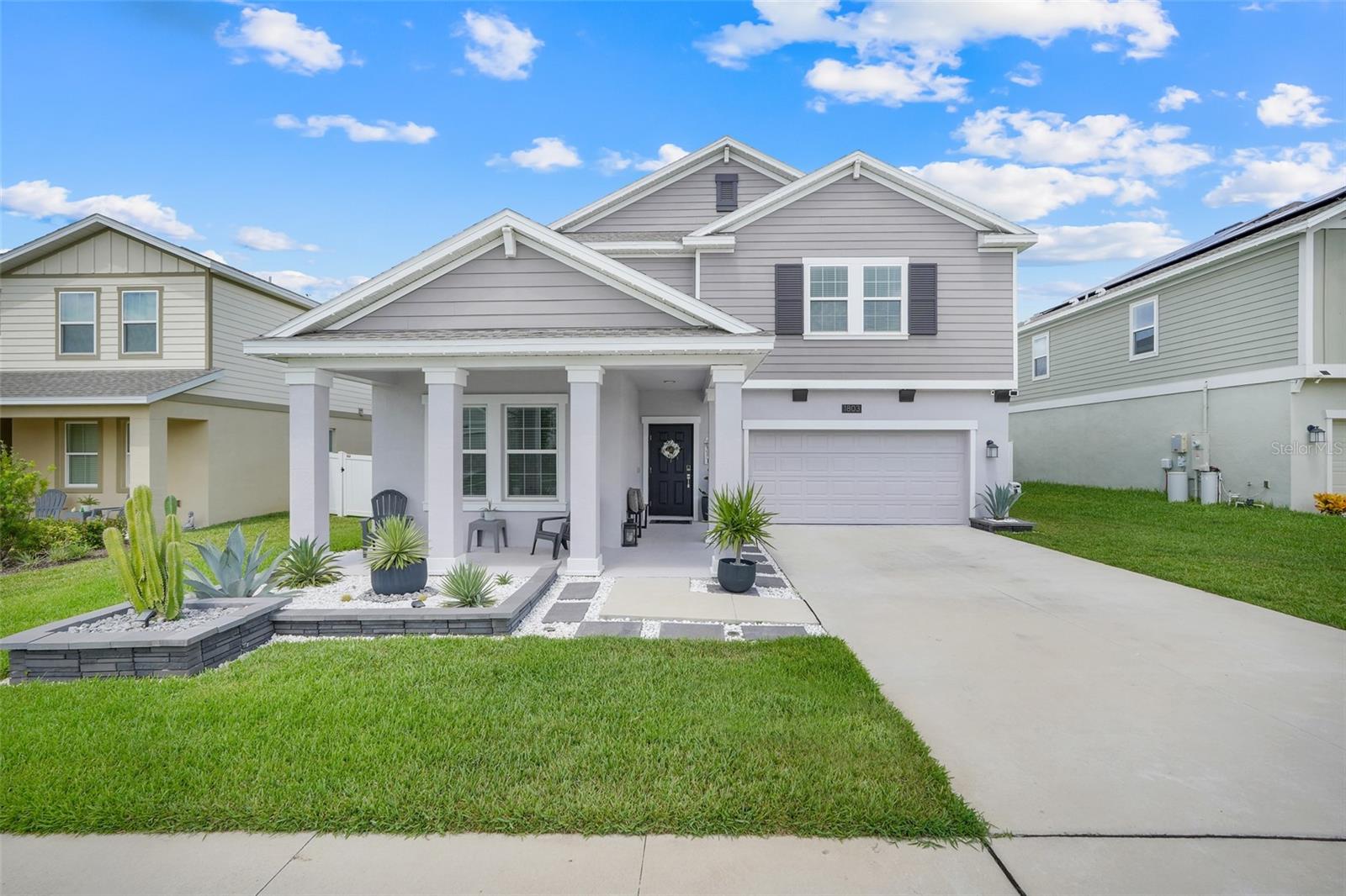 Welcome to this stunning 5 bedroom, 3 bath home with 3,291 sq. ft. located in the beautiful Trinity Lakes community in Groveland, Florida, just 10 minutes from Downtown Clermont!
Designed for comfort, space, and modern living, this energy-efficient home includes solar panels to help save on utilities. The open-concept layout features high ceilings, bright natural light, and elegant finishes throughout. The gourmet kitchen offers stainless steel appliances, quartz countertops, a large island, and a spacious walk-in pantry.
All bedrooms include walk-in closets, and the primary suite stands out with two individual walk-in closets, perfect for couples who prefer separate personal spaces. The home also includes a private office with built-in counter and its own closet, ideal for remote work or creative projects.
Enjoy outdoor living in the beautifully designed fenced backyard, featuring pavers, a screened porch, and a cozy fire pit, perfect for entertaining or relaxing evenings. The three-car tandem garage and wide driveway provide plenty of parking and storage.
Trinity Lakes offers resort style amenities including a pool, fitness center, dog park, walking trails, and playgrounds, all within easy access to major highways, top-rated schools, and shopping.
This home perfectly blends efficiency, comfort, and style, ready for you to make it your own.
Your home. Your story. We walk together.