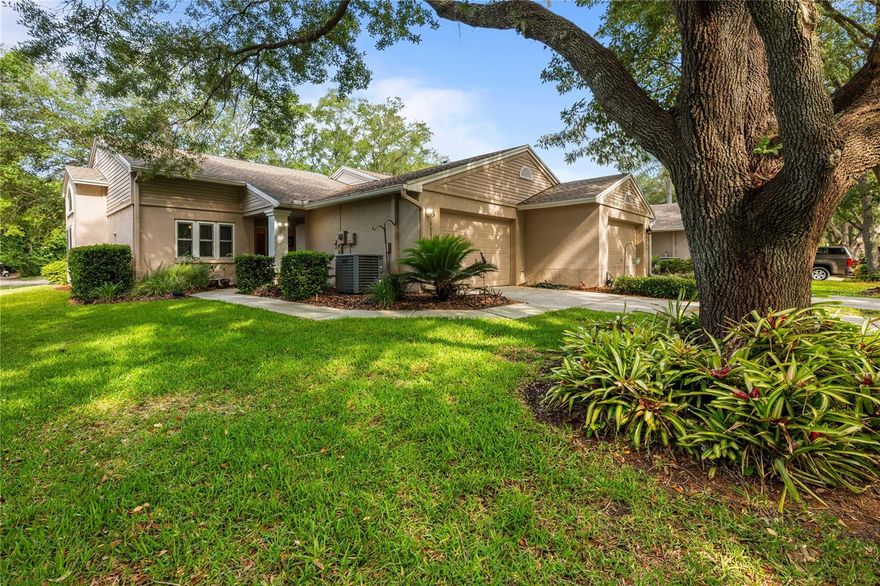 Under contract-accepting backup offers. Charming 2BR/2BA end-unit villa offering added privacy and abundant natural light, set on a scenic golf course lot with mature landscaping and an oversized garage. Features include updated cabinets, quartz countertops, and a refreshed shower. Spacious walk-in closets and a functional layout enhance everyday living. Enjoy peaceful golf course views with no CDD. Conveniently located near restaurants, shopping, grocery stores, and schools.