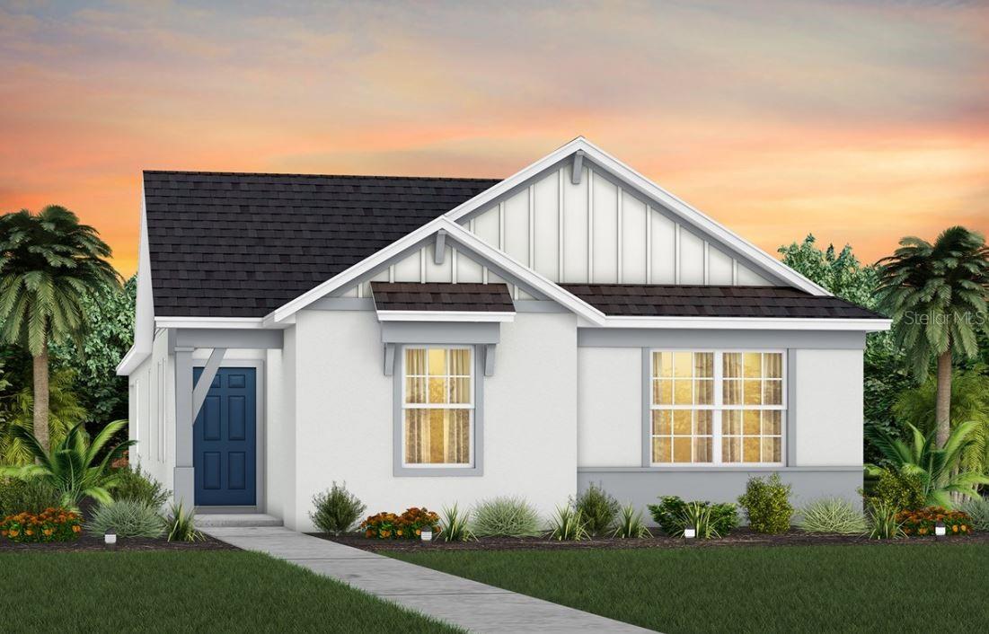 Under Construction. EverBe is a new master planned community where convenience and connections combine to create a new standard for home. Located in Orlando with quick access to 417 & 528, this lifestyle community will offer miles of pathways & trails, wi-fi-enabled green spaces, unique outdoor recreation areas, a fitness center, a clubhouse complex with resort pool, 2G internet, and a waterfront amenity and town center. Get excited for EverBe - everything home should ever be!
Introducing the Beacon Bungalow by Pulte – where luxury meets convenience in a beautifully designed home. With 3 bedrooms and 2 bathrooms, this home offers a well-thought-out layout that prioritizes both comfort and style. The open-concept kitchen, café, and gathering room are filled with natural light, creating an airy, spacious atmosphere. A sliding glass door seamlessly extends the living space to the covered lanai, perfect for indoor-outdoor living. The kitchen is a showstopper, complete with sleek stainless steel Whirlpool appliances, including a refrigerator. Tilden White cabinetry, Lyra Quartz countertops, and a decorative tile backsplash offer a sophisticated touch, while the stainless-steel single-bowl sink adds both beauty and functionality. Tucked at the back of the home for ultimate privacy, the owner’s suite is a luxurious retreat. The spa-inspired en suite features a glass-enclosed shower, a quartz-topped dual vanity, an enclosed toilet, and a linen closet, providing a serene escape. The two secondary bedrooms, located toward the front of the home, offer a peaceful atmosphere and are complemented by a well-appointed bathroom. Designer-curated finishes throughout elevate the home's appeal, including pendant pre-wire, chrome plumbing and bathroom lighting fixtures, and 2” faux wood blinds. Wood-look luxury vinyl flooring throughout the main living areas– except in the bedrooms, which are outfitted with plush, stain-resistant Shaw brand carpet and porcelain tile in the bathrooms and laundry room – adds both elegance and comfort. Modern technology is incorporated as well, with a smart thermostat, doorbell camera, and additional LED downlights to ensure both beauty and connectivity. This home offers the perfect blend of luxury, modern design, and thoughtful functionality, creating an ideal living environment.