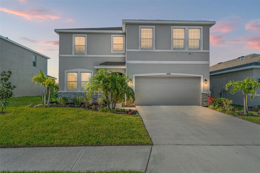 Currently occupied, please do not disturb tenants. All showings are by appointment only. Welcome to this exquisite home located in the highly sought-after Bella Lago community. As you enter through the front door, you will be greeted with new luxury vinyl plank flooring, a large office space, a full bathroom, a guest bedroom, living and dining area, kitchen and ample storage. The expansive open concept living area seamlessly integrates with the chef's dream kitchen, featuring newer stainless-steel appliances, a reverse osmosis system, granite countertops, and elegant white shaker-style cabinets. The subway tile backsplash and large corner walk-in pantry enhance both functionality and style. Upstairs, a spacious loft area provides the perfect setting for a home theater, additional office space, playroom, or home gym. The primary bedroom offers newer carpet flooring, two large walk-in closets, and a luxurious ensuite with a vanity featuring dual sinks, granite countertops, ceramic tile flooring, a tile walk-in shower, and a separate soaker tub. This level also includes two additional guest bedrooms, a laundry room, and a guest bathroom. The large, fully fenced backyard provides ample space for outdoor entertaining and privacy. You will love the privacy of the fully fenced yard and screened-in rear lanai overlooking a conservation area. Bella Lago offers an array of family-friendly amenities, including two clubhouses, pools, cabanas, a fitness center, a dog park, a playground, and a playfield. Conveniently located to downtown St. Pete, Lake Manatee State Park, Buffalo Creek Golf Course, shopping and easy access to I-75 and I-275. Call today to schedule your exclusive viewing.