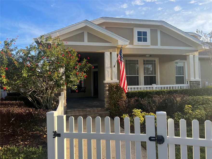 Rare opportunity for a Villa in Westpark Village at Westchase.  MAINTENANCE-FREE LIVING and a private HOME OFFICE. If you need a little more space for all the activities going on at home these days, this is the one! The spacious split floor plan showcases a main living room that adjoins the kitchen, plus a separate sitting area that could be used for a student’s study, child's playroom, home gym, craft area, library, or second office. Natural light fills the home as it streams through the plantation shutters, showing off the beauty of the hand-scraped engineered wood floors throughout the living areas and bedrooms. This villa has a combination of rare features for this community: a half-bath in addition to the two full baths, a full view of the pond from the wraparound pavered front porch, and a fenced yard – front and back – that’s perfect for any size dog (up to 4 pets are allowed!). The kitchen is a cook’s dream with a gas stove, quartz countertops,  and a large prep island/breakfast bar!  Electric stove with induction and air fryer new November 2022, Refrigerator and dishwasher new Nov. 2022.   Gas Water Heater new Jun3, 2022.   HVAC UV Light installed June 2022.   Gorgeous glass tile and river rock adorn the shower in the master bath, and French doors lead you from the master bedroom to the immense screened lanai with fan. The fenced backyard features a wood-burning firepit, designed with custom pavers, that beckons for s’mores and hot chocolate on a cool fall evening. This is a stunning, move-in ready home in a neighborhood that features a community pool, clubhouse and tennis courts, and is just minutes from the shops and restaurants in bustling downtown Westchase! HOA maintains the exterior so come and go as you please! Best house in the neighborhood!