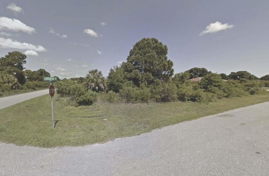 Opportunity to build or invest on this Extra Large ¼-acre residential lot located on Cordova Ter in  North Port. The highly desirable large corner lot property is located outside of a FEMA-designated flood zone requiring lender-mandated flood insurance. Enjoy a quiet setting surrounded by newer construction, with no HOA or deed restrictions. Easy to pull your boat in from either road. North Port offers extensive parks and trail systems, golf courses, Warm Mineral Springs, and convenient access to I-75 for easy travel to shopping, dining, and Gulf Coast beaches. Buyer and buyer’s agent to verify all measurements, zoning, building requirements.
This property is very close to Port Charlotte 
Please note that there is a vacant lot on one side for potential purchase.