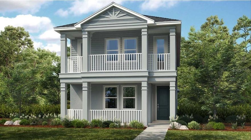 The Baldwin at Center Lake Ranch. This two-story home features 4 bedrooms, 4.5 bathrooms, and a 2-car detached garage, offering inviting living spaces perfect for entertaining and relaxation. Enter through the foyer into the spacious great room, passing by the formal dining room. The designer kitchen overlooks this area, complemented by a lanai at the back, ideal for outdoor revitalization under the Florida sun. Upstairs, the exceptional owner's suite boasts an impressive bath with a dual-sink vanity and spacious shower. The second floor also includes secondary bedrooms, bathrooms, and a laundry room, all sharing the space with your private haven, overlooking the first floor through an elegant overlook.