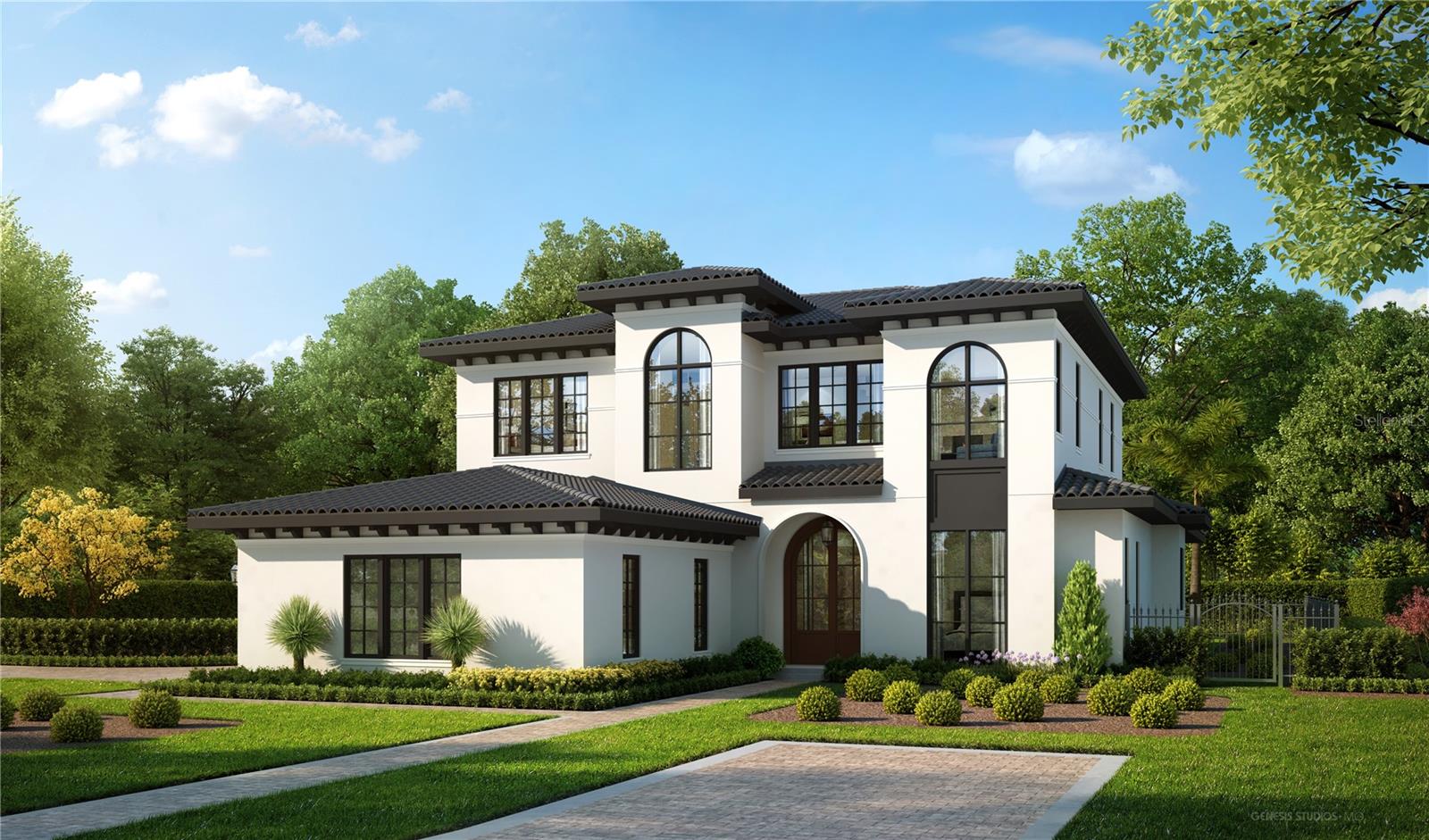 Pre-Construction. To be built. This Timeless Modern Mediterranean elevation offers a grand entrance, oversized windows, and a 2 car garage. The interior boasts 4,287SF, including a chef's kitchen, an office, five bedrooms, five full bathrooms and two half bathrooms. The "Transitional Room," a staple in FG Schaub homes, has a full summer kitchen and electric roll away screens that lead out to your large private pool, outdoor shower and patio area. Energy efficiency items include spray foam insulation, Low-E windows, and LED lighting throughout the home.
No interior design selections have been made which gives you the opportunity to custom design the interior.