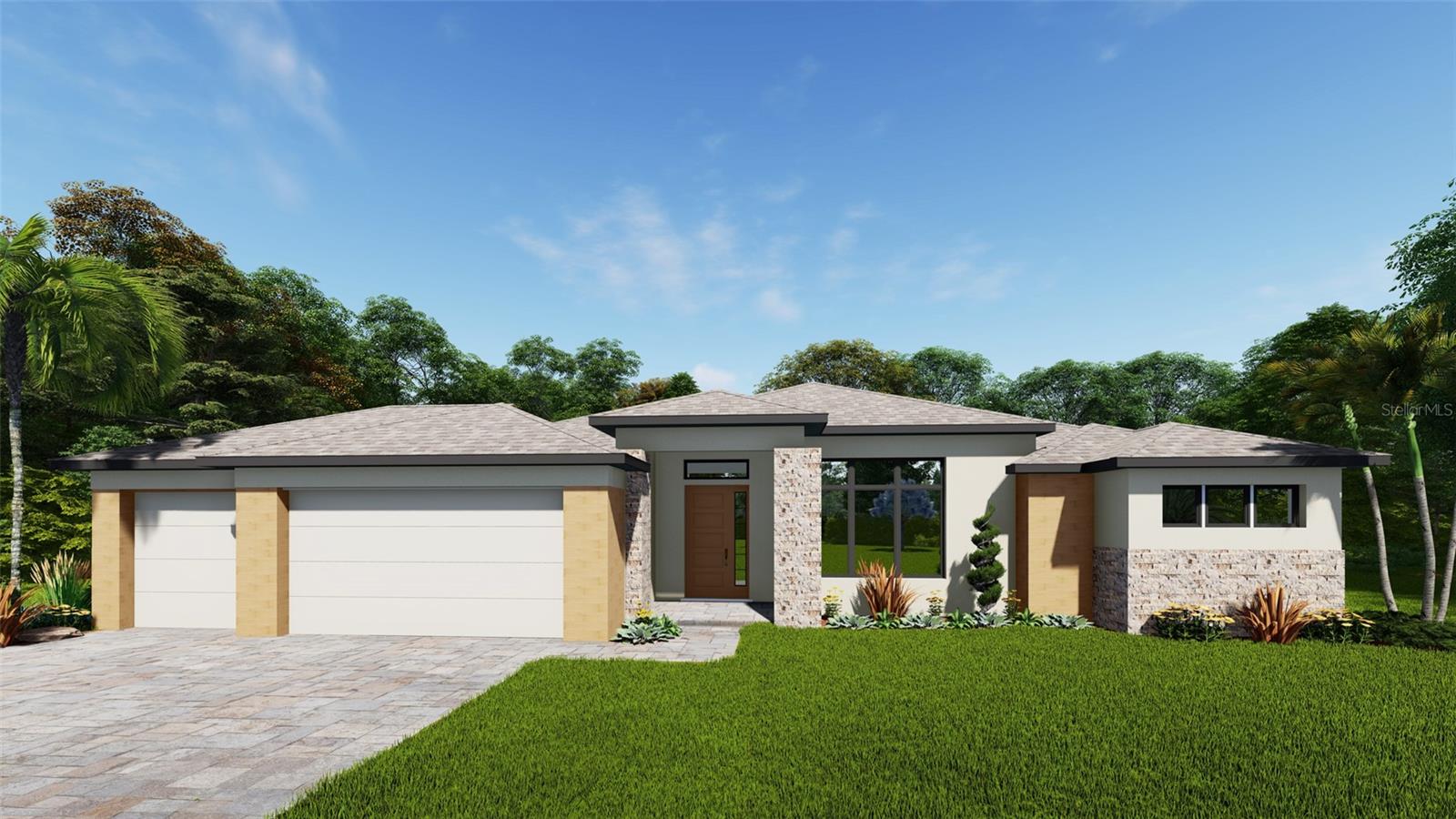 Under Construction. SELLER IS OFFERING A LIMITED TIME INCENTIVE - $50K off the base price of any new construction home for the first 10 sales or until Labor Day, including this home. This is a Model Home being offered for purchase with leaseback. Welcome to Rotonda West’s hottest new address where bold, fresh, modern design marries perfectly with the quality, craftsmanship and attention to detail delivered by Porter Contracting. Introducing the Zinnia, an innovative, visionary concept of modern coastal living. The large scale, grand entry is designed to impress, and it does not disappoint! From the moment you enter, you’re welcomed into an expansive living space with ten-foot ceilings and eight-foot sliding glass doors. The kitchen features a generous amount of counter space, stainless appliances and wood cabinetry with soft-close door and drawers. The quartz island is a central gathering spot for unforgettable entertaining experiences with family and friends. The large, covered outdoor living space extends the fun with a refreshing dip in the pool while enjoying serene views of the Pinemoor Golf Course. The Owner’s Suite is your private retreat, with a luxurious walk-in shower, dual vanities and water-closet. Sliding glass doors provide a pool view and allow natural light to pour into the expansive Owner’s Suite. The nearly half acre, corner location includes a circular, paver driveway with lush landscaping, beautiful Floritam sod, and irrigation system. Every detail of this Zinnia model home has been meticulously conceived for a home that truly has it all! Do not miss this opportunity!