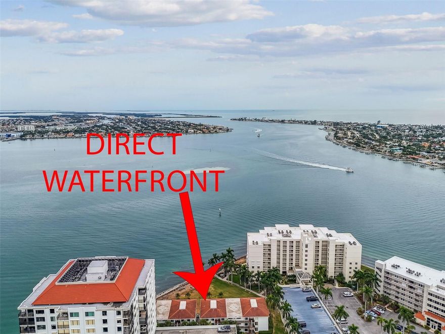 WATERFRONT!!!  MINUTES TO THE GULF OF AMERICA!!! WATERVIEW GALORE of Boca Ciega Bayl!!!!! FULLY FURNISHED!!! Breath taking views of the glistening bay! Private balcony to enjoy the mini yachts that parade daily! Fabulous location perfected situated minutes from the GULF OF AMERICA and the famous Ft Desoto!!    BEACH LOVERS will fall in love with this impressive condominium!   Minutes from the Don Cesar hotel and beach resort.   Plentiful of outdoor activity ... biking, running, jogging or a stroll, kayaking, canoeing, kite flying,  snorkeling, fishing ...you name it!!   !Condo is FULLY FURNISHED!! Impressive OPEN FLOOR PLAN! Fabulous porcelain oversized custom tile   flooring throughout , updated appliances and plenty of entertaining space! ALL APPLIANCES CONVEY...even the WASHER / DRYER!!! Custom Kitchen with upgraded sleek white cabinets!  Fabulous nickel hardware and bonus bar which adds additional seating....all topped with gorgeous QUARTZ!    QUARTS BACKSPLASH  ... GORGEOUS!!  Living room is plentiful for a family/friend gathering to enjoy a movie night after a fun day at the beach! Sit back from your sofa and enjoy waterfront!  BONUS OVERSIZED SLIDERS TO ENJOY THE WATERVIEWS!!   HUGE balcony ... great for entertaining and watching the dolphins and marine life!   Primary retreat has ample of space to accommodate a King Bed....STUNNING WATERVIEWS of the bay !  Bonus slider accessing the balcony and supersized stretched window ..picturesque water front !!!  Primary bathroom fully updated with seamless glass shower doors and custom tilework!   Plenty of closet space for linens and toiletries.  INGROUND RESORT STYLE POOL  !! FITNESS ROOM for your morning cardio and weight lifting !  CONDO FEE includes: water, trash, sewer, cable and wifi / internet. Enjoy fishing on  Bahia Del Mar's private fishing pier!!  Assigned oversized parking space ...plenty of space to park your SUV or convertible!    Come tour this completely remodeled WATERFRONT CONDO!!