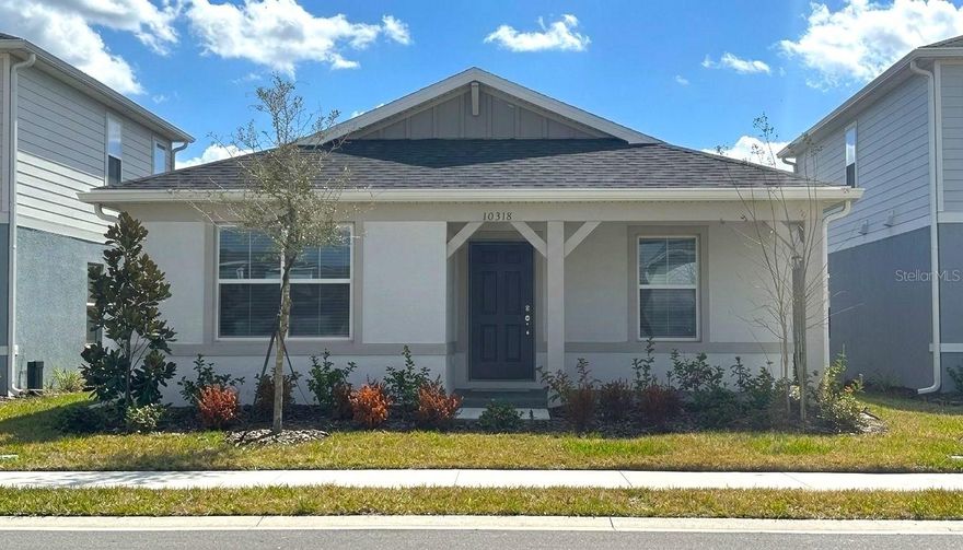 BRAND NEW single-story home in the highly desirable EverBe community! This modern 3-bed, 2-bath home includes a spacious 2-car garage and a versatile DEN/OFFICE, perfect for working from home or extra living space. Enjoy an open-concept layout with bright natural light, a stylish kitchen featuring stainless steel appliances, and a serene primary suite with a walk-in closet and private bath. Community amenities include: a resort-style pool, playground, and beautiful walking trails—ideal for relaxation and outdoor enjoyment. Located just 15 minutes from Lake Nona and 15 minutes from Orlando International Airport, with quick access to major highways, shopping, dining, and entertainment. Lawn care is included in the rent. WE SHOW PROPERTIES 7 DAYS A WEEK! An administrative fee of $75.00 will be charged at move-in.