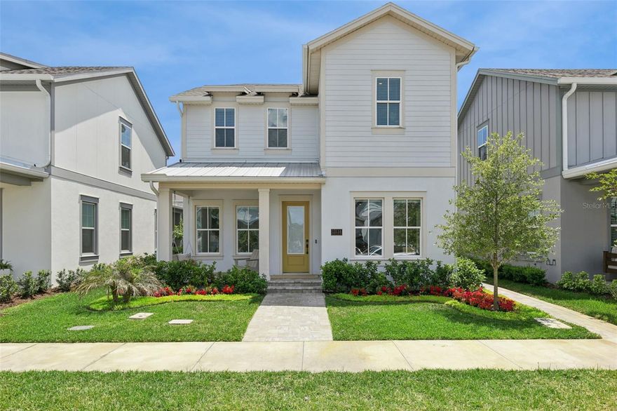 Located in the highly sought-after community of Laureate Park within Lake Nona, this beautifully designed and custom appointed 4-bedroom, 3-bathroom residence offers the perfect blend of luxury, comfort, and functionality. Featuring an open-concept floor plan, the spacious family room seamlessly flows into the dining area and gourmet-inspired kitchen, creating an ideal space for everyday living and entertaining. The stunning kitchen is thoughtfully appointed with quartz countertops, a large center island, built-in appliances, ceiling-height backsplash, abundant cabinetry, and a spacious walk-in pantry. A convenient main-floor bedroom and full bathroom provide flexibility for guests, multigenerational living, or a private home office setup. Retreat to the expansive Primary Owner’s Suite featuring a walk-in closet with custom built-in organizers and a spa-inspired ensuite bathroom complete with dual sink quartz vanity and an oversized shower with multiple shower heads, including a luxurious rain shower. Additional highlights include a pocket office perfect for working from home, a well-appointed laundry room featuring a utility sink, cabinetry, and washer/dryer combo, a charming front porch with swing and space to relax with your morning coffee, plus a covered back porch and terrace designed for entertaining friends and family year-round. The oversized 3-car garage includes Level 2 EV charger . Enjoy resort-style living in Laureate Park with exceptional community amenities including multiple pools, fitness gym, yoga and multi-purpose studio, basketball court, volleyball court, playgrounds, walking trails, and more. Families will appreciate the A-rated schools, including a short 2-minute walk to Luminary Elementary School and Luminary Middle School. Residents also enjoy dining at Canvas Restaurant & Market along with close proximity to Lake Nona Town Center featuring popular destinations such as Chroma Modern Bar + Kitchen, Bosphorous Turkish Cuisine, Park Pizza & Brewing Company, and Boxi Park. Conveniently located near Orlando International Airport, Walt Disney World, Universal Orlando Resort, and all the best of Central Florida. Schedule to see this beautiful home today.
