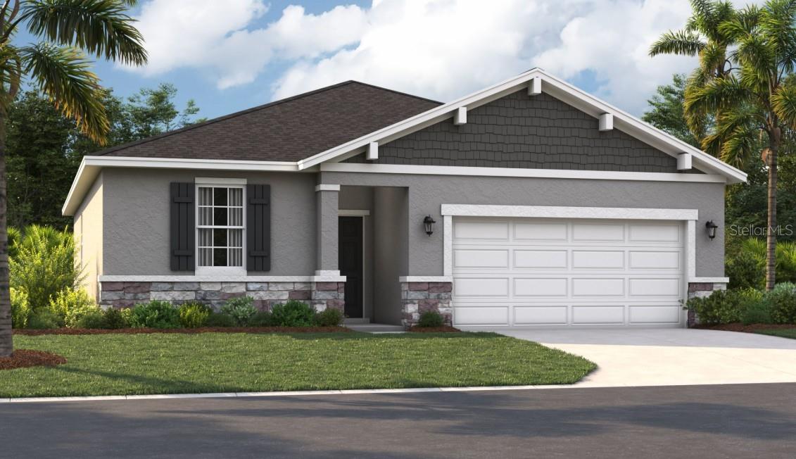 One or more photo(s) has been virtually staged. Nestled in the heart of Eustis and just a short drive from downtown Mount Dora, Hidden Cove offers easy access to a variety of shopping, dining, and entertainment options. This quiet, tucked-away neighborhood is surrounded by the stunning beauty of multiple lakes, including Lake Eustis—the centerpiece of the Harris Chain of Lakes—and West Crooked Lake, right in your backyard. With numerous parks and golf courses nearby, you'll never run out of outdoor recreation opportunities. At Hidden Cove, enjoy the perfect balance of living in a private neighborhood near peaceful lakes, quaint downtowns and many local attractions.
The Portland is the perfect plan to take advantage of the Florida lifestyle. In this home, guests are greeted by a covered entryway that leads to a spacious living room on the main level. No matter where you are in this space, the open floor plan is a great place to entertain family and friends. The kitchen island allows for natural flow throughout the main level, keeping the kitchen as the focal point of the home. Two spacious bedrooms share a bathroom on the main level, and the true highlight of this home is the primary suite, which offers the utmost in luxury and privacy. It has everything you need with dual vanities, a large walk-in closet, and a walk-in shower. This home is an oasis for those looking for a new construction home built for the way you live!