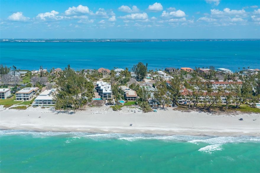 Attention Investors! This is a rare opportunity to own on the beach on LBK and collect rent. The GROSS INCOME from 1/1/25-10/12/2025 is $62,469. This intimate, unique beachfront resort has only 8 condos and is available for daily, weekly or monthly rentals. All condos are beautifully appointed and smoke free. You will enjoy many relaxing hours on the beach where chairs are provided for you.  The kitchen has stone counters and every small appliance you like to use. The screened porch is a quiet refuge from which to view the Gulf water and the lush landscaping. On site management handles all rentals, cleaning, advertising, bookkeeping and other administrative business.   There are no HIDDEN CHARGES, (NO linen rental fee, NO cleaning fee, No business tax fee,) as there are in other vacation rentals. This lovely condo is being offered TURNKEY FURNISHED. Restaurants, nature trails, a park with tennis and pickleball, and food shopping are close by.  Financials will be provided upon request. Visit the Seagrape website for room rates etc. theseagrapeinn.com.   This condo is heavily booked so showings are available only on check out day which is usually Saturday at 10.Call  agent for availability. Life is good on Longboat Key!
