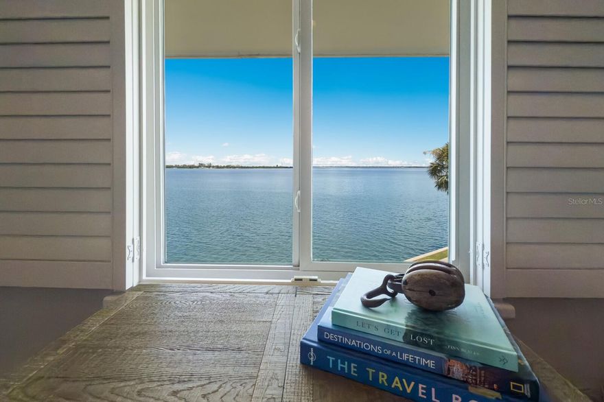 Exquisite FURNISHED interior designer owned condo epitomizing refined coastal living in Sarasota and completely renovated down to the studs in 2019-2020. Interiors are enveloped in a meticulous pallet of ocean-inspired hues that blends timeless style with modern functionality and coastal glam charm. Island living is yours with the most incredible location less than one block to St. Armand’s Circle and a short jaunt from the beach, parks, wildlife centers, 3 yacht & sailing clubs, downtown, The Ritz Carlton, The St. Regis, and a plethora of boutique shops and restaurants. Enjoy breathtaking sunset & turquoise water views from every room over Sarasota Bay and beyond to the Keys. Watching dolphins play and manatees swim along the seawall below your balcony will be a daily occurrence. A more well positioned unit does not exist in Sarasota Harbor (top floor, end unit, Western facing, closest to the water, and closest building to the circle). Professionally envisioned by this talented designer/owner and masterfully executed by a long-standing, local, luxury builder with no expense spared. Entirely new infrastructure, including complete drywall replacement, floors, and raised ceilings, new HVAC and ductwork, in-wall sound insulation, double insulated attic, new electrical panel including wiring in walls, all new plumbing throughout, new 40-gallon water heater, and more. This unit is ultimate storm ready including PGT impact windows and doors and withstood the unprecedented 2024 storm season with incredible resilience and zero damage. The thoughtfully crafted kitchen features only the best of Miele, Sub-Zero and Viking appliances, Waterstone fixtures that shine beneath bespoke lighting, an artist commissioned mosaic, and a hand-forged range hood. A large under-lit quartzite island can seat 6, bench built solid wood Albrecht cabinetry with pullouts, under cabinet outlets, paneled appliances, Cambria 6cm custom profile back countertops, and grout-less sea glass backsplash ensure any chef a seamless experience. The magic is in the details and this unit is a work of art unto itself but within you will find a curated collection of salvaged nautical antique accents from across the world, artwork paying homage to Sarasota’s history, an authentic nautical porthole from a German ship, and master carpentry features such as tongue and groove ceilings, solid wood doors, shiplap accents, 7” stacked crown moldings, 5” baseboards, plantation shutters, and built ins with color changing Dimplex fireplace. The excellence does not stop here...every room includes recessed gimbal lighting with Maestro dimmers, the spa-inspired bathrooms glimmer with custom tile work, hammered nickel sinks, a seamless glass shower, Rohl polished nickel fixtures, hotel double towel racks, heat lamps, Helios LED smart mirrors, and other luxe finishes. Besides the unbeatable location, residents of Sarasota Harbor West enjoy an array of inclusive amenities that include a large heated waterfront pool, clubhouse, shuffleboard, fishing pier, and grill areas. End unit balconies can be screened-in with HOA design approval. Non-deeded boat slips are available for a very small fee on a first-come basis.