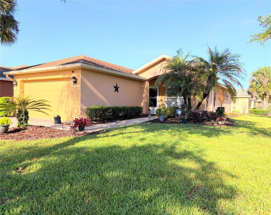 Great DUVAL model featuring 2 bedrooms and 1.5 bathrooms with WATER VIEWS from the EXTENDED, TILED, SCREENED & COVERED LANAI. PAVERED PATIO off of LANAI is convenient for grilling. The ROOF was replaced in 2016 and HVAC in 2021. See the full-length VIDEO on Tour Link 1. The nicely landscaped front of the home welcomes you, and the entry includes a storm door with a built-in screen. TILE FLOORING runs through the main living areas, with LAMINATE FLOORING in both bedrooms. NO CARPET (except primary closet).  The bright living and dining rooms feature PLANTATION SHUTTERS.
The kitchen offers EPOXY countertops, oak cabinets, black appliances, a stainless steel sink, a CLOSET PANTRY, and a convenient eat-in area. The primary bedroom includes a WALK IN closet, and the ENSUITE bathroom features a remodeled walk-in shower, linen closet, and medicine cabinet. The second bedroom includes a wall hung TV. Washer and dryer are located in the garage. Metal HURRICANE SHUTTERS are stored in the garage. CEILING FANS in major rooms. The EXTERIOR was PAINTED in 2021, and RAIN GUTTERS are installed at the front and back of the home.***Solivita is an active adult 55+ community located in Kissimmee, Florida. It is approximately 50 minutes from Disney World & the Orlando International Airport. Solivita has a total of 5,470 homes. Approximately 10,000 - 11,000 people live in Solivita during the winter while approximately 7,500 live in Solivita during the summer. Enjoy your active years in this piece of paradise. Solivita's amenities include: - a manicured SOFTBALL diamond & field - 36 holes of CHAMPIONSHIP GOLF that can be played by joining the Stonegate Golf Club or paying as you go - 2 STATE of the Art AMENITY centers with updated exercise equipment, yoga studio & meeting rooms - 3 restaurants - 14 HEATED POOLS - 17 PICKLEBALL courts - 9 TENNIS courts - 4 BOCCE BALL courts - 4 SHUFFLEBOARD courts - 3 HORSESHOE pits - a BILLIARDS room - miles of bike paths - 2 DOG PARKS (Small & Large Dogs) - Corn Hole - Tot Lot PLAYGROUND - COMMUNITY GARDEN - over 250 resident clubs. The HOA: - maintains the LANDSCAPING & IRRIGATION systems in the common areas as well as at individual homesites - maintains the roads throughout the community - PROVIDES SECURITY with gate guards and mobile patrols including the Polk County Sheriff - allows AUTOMATED GATE ACCESS for residents via license plate readers - provides residents with Fiber Optic Internet & TV service.***Poinciana Lakes Plaza is a MAJOR NEW SHOPPING CENTER that opened directly across from the Solivita Main Gate in Summer of 2024. It features Sprouts Grocery, TJ MAXX, Ross, Burlington, Rack Room Shoes, 5 Below, Ulta, Outback, First Watch, 5 Guys, Urgent Care, Dentist, TD Bank, Petco & Hair Cuttery PLUS MORE TO COME.***