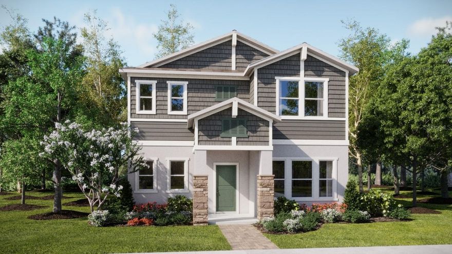 One or more photo(s) has been virtually staged. Under Construction. Welcome to the Aurora II! Upon entry into this stately two-story design is a den well-suited for at-home work. Down the foyer is a convenient open-concept layout which seamlessly melds the sun-drenched Great Room, modern kitchen and dining room together. A rear lanai provides relaxing outdoor space. Ideally situated on the top floor are all three bedrooms, including the tranquil owner’s suite with an adjoining bathroom and walk-in closet. Every home comes with Lennar’s Everything’s Included® promise, which includes all appliances as well as quartz countertops, blinds, and more in the price of your home. There are also home automation features such as keyless door locks and video doorbells in the Connected Home by Lennar®. Bridgewalk is one of the most anticipated new communities. At Bridgewalk, families can take advantage of the glorious resort-style swimming pool, extravagant clubhouse with a state of the art fitness center, playground, basketball & volleyball courts along with close proximity to Lake Ajay! What are you waiting for? Call and make an appt today.