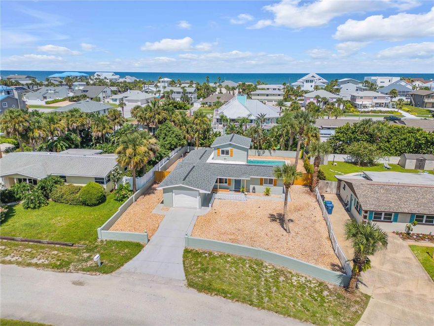 Ready to live BEACHSIDE at 4643 Katy Drive. This charming 3 bedroom, 2 bathroom POOL home is only 2 blocks from the no-driving area of New Smyrna Beach! Step inside this mid-century modern beach home offering ample space for relaxation and privacy. Fully fenced in back yard for your pets and hard-scaping = zero yard work and more playtime! Brand new luxury vinyl plank flooring throughout and new quartz countertops in the kitchen! The entire home has fresh paint inside and out. The oversized 1 car garage is perfect for storing all of your beach toys and bikes! The split floor plan design features the primary en-suite with a gorgeous pool view, the 2nd bedroom has pretty views of tropical landscaping out back and the 3rd bedroom/or Bonus room is up the spiral staircase to the second floor! This HUGE room has double closets, and sliding glass doors out to a deck that leads down to the pool and garden area. Located in the peaceful neighborhood of Silver Sands, this home provides easy access to NSB's vibrant community, popular for it's charming shops, restaurants and gorgeous coastline. It is the perfect blend of comfort and coastal living! For added tenant convenience both pool care and yard maintenance are included, as well as an indoor washer/dryer. The owner does not allow smoking in or around the home. Upon request, an application link will be provided. The application fee is non-refundable.