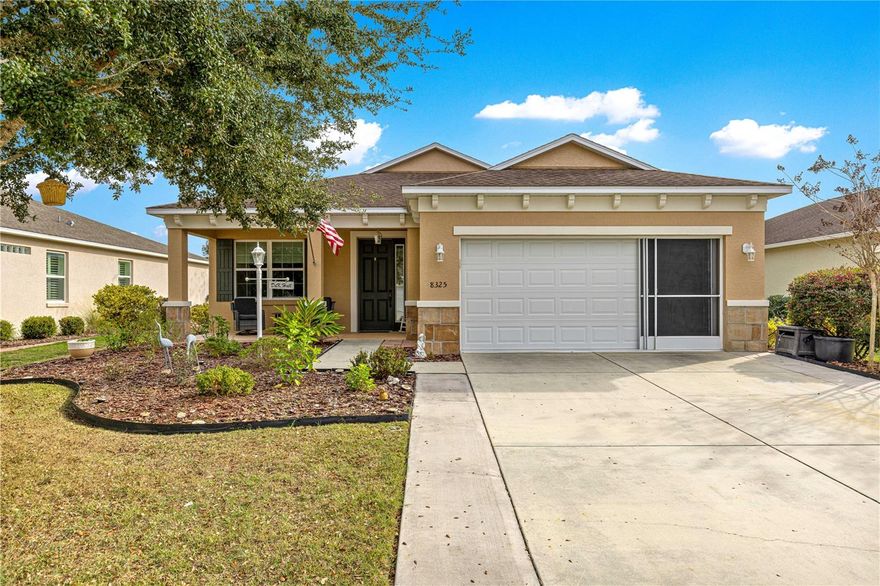 LOCATION-LOCATION-LOCATION – BACKS TO FARM/GREEN SPACE! Spacious Aster Model Single-Family Home located in the Indigo East Neighborhood of the premiere On Top of the World Communities, a gated 55+ community in SW Ocala FL. This 2 bedroom (split bedroom plan), 2 bath, 2-car garage home has been tastefully upgraded. Notice the widened driveway as you approach the inviting front porch. Stepping inside the foyer notice the LVP flooring and Open Concept Living. The “guest suite” is to the right of entry, with guest/hall bath steps away includes upgraded lighting and fan. The laundry closet is in the hall with BRAND NEW front load machines that convey. Moving to the Great Room notice the crown molding and electronic custom blinds in Great Room & Kitchen. The eat-in gourmet kitchen is an entertainer or bakers dream! Kitchen includes BRAND NEW HIGH END gas range, new faucet, newer GE dishwasher, newer LG side-by-side refrigerator, PULL OUTS in most bottom cabinets, granite counters, custom backsplash, coffee nook, pantry, island with seating, and is light and bright. The Great Room is the hub for entertaining with access to screened lanai with incredible views! Upgraded ceiling fans and lighting throughout. The Primary Bedroom is in the back right for privacy with a large walk-in closet and en suite bath. The en suite bath boasts a custom tiled step-in shower, large vanity, linen closet, and upgraded lighting. Additional upgrades include new garage door screens, new irrigation controller, WIFI garage door opener, WIFI thermostat, water heater with circulator pump, and whole house water softener. The HVAC has been rebuilt to enhance efficiency w/ new fan, new freon, new valves and air ducts cleaned. House exterior recently painted. CDD BOND WAS RECENTLY PAID OFF! Monthly HOA fee includes internet, curbside trash/recycling pickup and mail delivery, electronic gate system. Indigo East offers an array of amenities with two pools, inside and outside gym, community center, dog park and more. A golf cart community with access to several shopping centers. Centrally located 20 minutes from the World Equestrian Center, easy drive to 4 cruise ports and/or airports, and within a close proximity to entertainment complexes in Orlando.