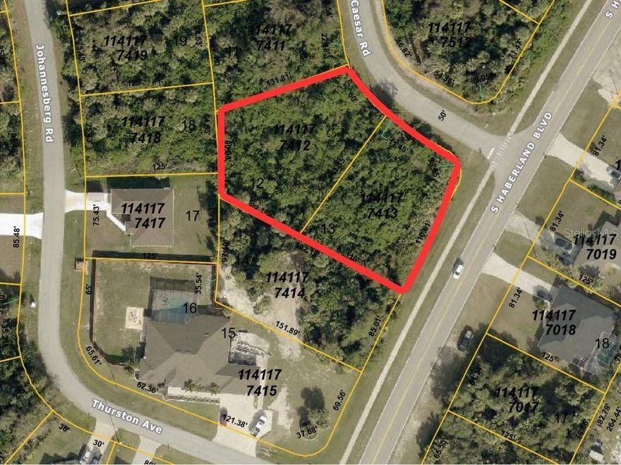 SURVEY AVAILABLE! Incredible price for a double corner lot in North Port! These are two side-by-side lots, totaling .67 acres! Listed less per acre than similar double and triple lots! The two lots are being listed together, however they are legally two distinct parcels. The purchaser will need to combine them after closing, if desired. The parcels are located on the corner of Caesar and Haberland, and there is a home built on a triple lot right behind it. Electric is available nearby, as is sewer.