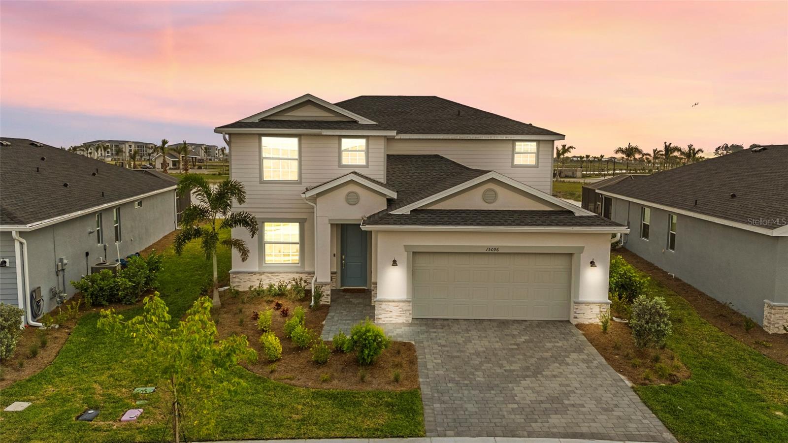 Welcome to your dream home in Babcock Ranch! This stunning home sits on a premium south-facing pie-shaped lot, just one block from the main gate, easy in and out of the community and the lot gives extra space between homes and maximizing the breathtaking lake views.This spotless four-bedroom, three-bath, two-story residence is designed for modern living and effortless entertaining. Having been lived in only a few months, it feels like new without the wait of new construction. The first floor boasts an open-concept layout featuring a bright kitchen with a breakfast nook, spacious great room, and seamless access to the lanai—all overlooking a sparkling lake framed by swaying palm trees with no homes across the water. A formal dining room adds versatility, perfect as an elegant dining space or easily transformed into a home office or den. A convenient first-floor bedroom provides flexibility for guests or multigenerational living. Upstairs, you’ll find three additional bedrooms, including a luxurious owner’s suite with serene lake views. A huge bonus room creates a second living area, ideal for a playroom, media room, or lounge—making it feel like you have two homes in one. Nestled in the highly anticipated Tuckers Cove, a brand-new community with resort-style amenities on the horizon, this neighborhood is generating excitement everywhere. Residents will soon enjoy a lazy river, waterslides, multiple pools, parks, restaurants, and sports courts—a true water-park-inspired lifestyle right at your doorstep. Don’t miss the chance to own in the community everyone is talking about—this home is more than a place to live, it’s a lifestyle! Enjoy living in Babcock Ranch, America's first entirely solar-powered town, with access to multiple community pools, nature trails, with shopping and dining. Come enjoy the convenience living with festivals, farmer's markets, Concerts, Health gym and just a golf cart ride to the grocery store. There is so much to do with hundreds of clubs and activities planned every month. There is a K-12 neighborhood school with a brand new sports complex, including football, soccer and baseball fields. There are many playgrounds and parks, including multiple dog parks and a brand new skate park and six new parks along the nature trails. Babcock Ranch is a top master planned community and was featured on CNN and 60 Min for not losing any power or internet after hurricane Ian made a direct hit and Milton came very close. Beautiful parks and amenities let you experience SW Florida at its finest! Come live a better life at Babcock Ranch!