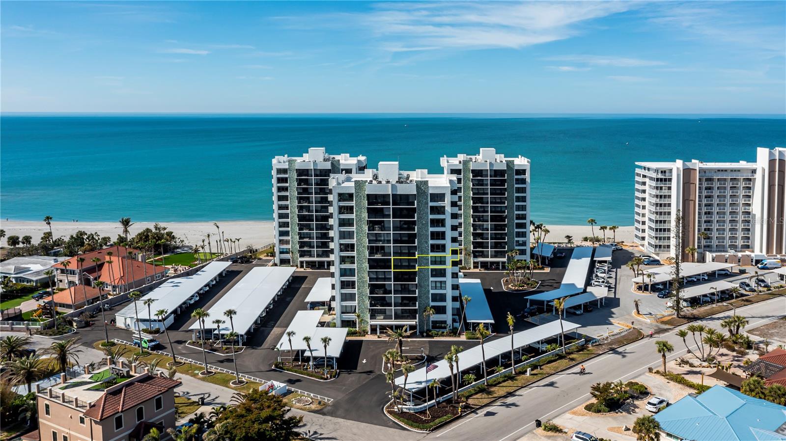 One or more photo(s) has been virtually staged. PRICE IMPROVEMENT!! <BR><BR>This beautiful 2-bedroom, 2-bathroom turn key condo offers an exceptional *beachfront* living experience. Located at Valencia on the Gulf, this bright and airy home is bathed in natural light thanks to an abundance of windows and sliding glass doors. The two private balconies provide sweeping panoramic views of the island and the Gulf of Mexico, expanding your living space for year-round enjoyment.<BR><BR>
Recent updates to the condo include IMPACT glass windows in the living room(2023), newer carpeting (2023), a brand-new AC unit (2023), and freshly painted interiors (2023).
The kitchen offers ample counter space and is perfect for entertaining. It opens seamlessly into the light-filled dining and living area, where you'll enjoy plenty of sunshine and beautiful views. The generous primary bedroom includes a private bath, walk-in closet, and its own slider to the balcony. Plus, a stackable washer/dryer is conveniently located in the bathroom.
Valencia on the Gulf was named Community of the Year 2023 and continues to impress with its recent upgrades, including new roof (late 2023),exterior painting (2024) and new Carports (2024/25). This amenity-rich community offers reserved covered parking, guest parking, a fitness room, a party room with a full kitchen, a library/card room, shuffleboard court, bike storage, and an additional storage closet.
Residents also enjoy exclusive access to a private beach and a large, heated beachfront pool, providing a peaceful retreat with the privacy that most can only dream of. The on-site manager and secure entry with key fob or coded access provide added peace of mind.
Don't miss your chance to own this impeccably maintained, fully furnished condo in one of the Gulf Coast’s most sought-after communities. Come see this stunning beachfront property today!
