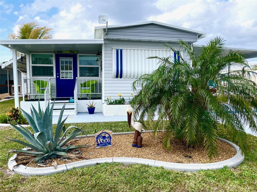 Light and bright! Adorable 2 bedroom 2 bath 820 sf bungalow (manufactured home) renovated after Hurricane Ian. Could not be any cuter! Florida room, carport, outdoor seating/laundry room. Ideal for relaxed casual 55+ living in this beloved community: Thunderbird Mobile Home Park. You will love the tasteful décor and color palette with loads of charm. New windows, ceilings, ceiling fans. Internet paid for life. Great value for less than $200k. Affordable, high quality living. Slightly higher lot protected the home and took much less water during Ian. 2.5 mi to famous Fort Myers Beach. Perfect for year round OR seasonal families. Can be a great rental property for 12 one-month leases / year. Close to shopping, golf, parks, restaurants, bars. Thunderbird is desirable Mobile Home Park with strong sense of community, nice neighbors, and pride of ownership (341 homes) with pool, party pavilion, horseshoes, shuffleboard, bocce ball court, clubs, monthly events for meals and games. You own the lot and the home for low monthly HOA of $100!