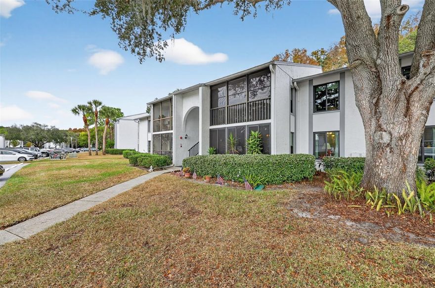 Welcome Home to the picturesque and amenity rich community of Pine Ridge at Lake Tarpon Village. This move-in ready and freshly painted first floor condo features 2 bedrooms, 2 bathrooms, and an inviting layout that blends comfort with convenience. The kitchen is equipped with stainless steel appliances, an eat-in space, and a passthrough window to the dining room for easy entertaining. Beautiful new luxury vinyl plank flooring runs throughout the main living areas and bedrooms, creating a seamless, updated feel.

The primary bedroom offers a walk-in closet and an ensuite bathroom. An indoor laundry room adds extra storage and everyday practicality. Sliding glass doors lead to an enclosed patio that was recently revamped with a new front enclosure complete with a kick plate and new sliding windows featuring sunshield protection. Within the last five years, the sellers also installed new hurricane proof windows throughout the unit.

Located just steps from the community pool, this condo offers effortless access to all the amenities Pine Ridge is known for including a heated lakefront pool and spa, tennis courts, clubhouse, playground, and scenic walking trails. Small pets are welcome. HOA dues include building insurance, exterior and ground maintenance, roof, internet, cable, water, sewer, and trash removal which makes this truly low maintenance Florida living.

Surrounded by peaceful woodlands yet close to everything Tarpon Springs has to offer, this location is hard to beat. Zoned for A rated Cypress Woods Elementary and East Lake High and just minutes from the historic Sponge Docks, Fred Howard Park, Anclote Key Preserve, the Pinellas Trail, and charming downtown Tarpon Springs with its boutiques and art galleries. A short drive brings you to Clearwater Beach, Honeymoon Island, and Tampa. Schedule your showing today!