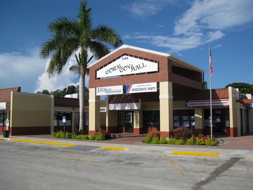 Nice units for lease in the popular Coral Cove Mall with great visibility and exposure along high traffic South Tamiami Trail (U.S. 41). Excellent neighborhood retail plaza for retail uses, but can also be for office uses.

Very convenient location to service south Sarasota from downtown Sarasota to Venice. Current tenants include a nail salon, yoga studio, fitness trainer, coffee shop, art dealer and interior decorator.