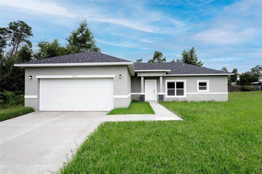 MOVE-IN READY! Brand new, beautiful home with plenty of natural light in the booming Marion Oaks area! Open floor plan, Vaulted ceiling in Living
Room and Kitchen, Granite countertops, 42" Soft-close cabinets, Stainless steel appliances (refrigerator, range, microwave, and dishwasher),
Covered lanai, luxury wood-looking vinyl plank flooring, and Extended warranty. * The pictures are from a model home. The actual colors,
finishes and orientation may be different.