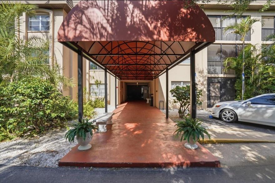 West of the Trail location with convenient access to downtown Sarasota and Siesta Key. Ground floor condo featuring a newly updated kitchen with new appliances and new carpet in the bedrooms. The enclosed lanai with vinyl windows opens directly to the parking area for easy access. Unit includes in-home washer and dryer and a Jack-and-Jill bathroom layout. Assigned parking space #56 located just steps from the condominium.