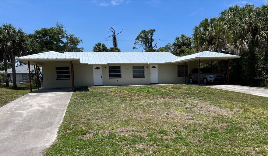 Exceptional investment opportunity in the heart of Port Charlotte - ideal for investors, owner-occupants, or multi-generational living. This duplex features two 2-bedroom, 1-bath units, offering a functional layout and strong rental potential in a high-demand area.
This well-maintained property includes updated kitchens with granite countertops, tiled flooring throughout (no carpet), and updated bathrooms. The new metal roof was installed in 2025, and Unit A includes a new water heater installed in 2026, providing added value and reduced near-term maintenance costs. Separate electric and water meters allow for easy management and maximize rental efficiency.
Each unit offers a private entrance, enclosed porch, and covered parking. The spacious lot provides additional outdoor space, and the property is located in a non-flood (X) zone, helping reduce insurance costs. Conveniently located near shopping, dining, schools, and major roadways, with easy access to Gulf beaches, boating, and fishing. Whether you are looking to generate immediate rental income, live in one unit while renting the other, or expand your portfolio, this property offers flexibility and long-term potential.
Do not miss this income-producing opportunity in a growing Southwest Florida market.