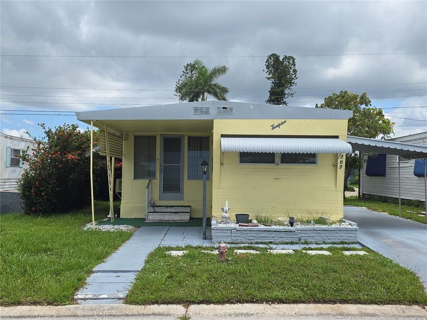 Turnkey furnished cute and clean 1 bedroom 1 bath home in Fairlane Acres in Bradenton Fl. Located close to the club house, the laundry, and  shuffleboard courts. Low monthly fee of $134 includes water and sewer, a clubhouse, tennis courts, and a pool. The clubhouse has a laundry open from 6:00 am - 10:00 pm. This unit has baseboard heat and window air conditioners. Dogs and cats welcome. Must own for two years prior to renting out your home.