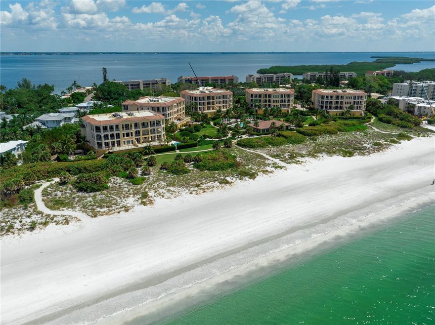 Welcome to the epitome of luxury living on Longboat Key! Nestled right on the Gulf, this stunning condo in the exclusive beachfront community of Positano is an absolute dream for anyone looking for a piece of paradise. With sensational unobstructed views of the Gulf of Mexico, this condo offers the perfect combination of luxury, comfort & convenience, with the feel of a private beachfront home. From the moment you step inside, you’ll be captivated by the exquisite interior design & furnishings curated by renowned Sarasota designer, Sally Trout. Every inch of this condo has been thoughtfully designed to create a harmonious blend of elegance & comfort. Spanning an impressive 3300+ square feet, this spacious retreat provides ample room for relaxation & entertainment and boasts a host of architectural features to enhance the open-concept, light-filled residence. Double-entry doors in the private elevator foyer open to the elegant dining & living area with custom built-in entertainment wall, multiple glass sliders lead out to the expansive wraparound terrace. Watch breathtaking sunsets & mesmerizing turquoise waters, while hosting family & friends. Seamlessly flowing into the heart of the home, the gourmet kitchen is complete with high-end finishes & plenty of space for cooking & entertaining. The master suite is a true oasis. With tall sliding doors leading out the main terrace, a large walk-in custom closet & an en-suite bathroom that features a jetted tub, marble shower and His and Hers vanities with separate make-up area. Two additional en-suite guest bedrooms each have private terraces & large walk-in closets. Tucked on the east side of the home, the den is the perfect home office with custom built desk & shelves. This residence has a private, oversized 2-car garage with room for a workbench and exterior entrance. All windows are impact glass! Positano is situated on 750’ of pristine beachfront on the Gulf of Mexico, has 24-hour attended gatehouse security, on-site property manager, & an array of upscale amenities including a 75’ Olympic-style lap pool, expansive pool deck with cabanas, outdoor grills, community room, well-equipped fitness center & private beach access. Longboat Key itself is a highly sought-after location, recognized for its pristine beaches, world-class restaurants & shopping, & lavish amenities. Known for its beautiful & exclusive lifestyle, this residence is no exception.