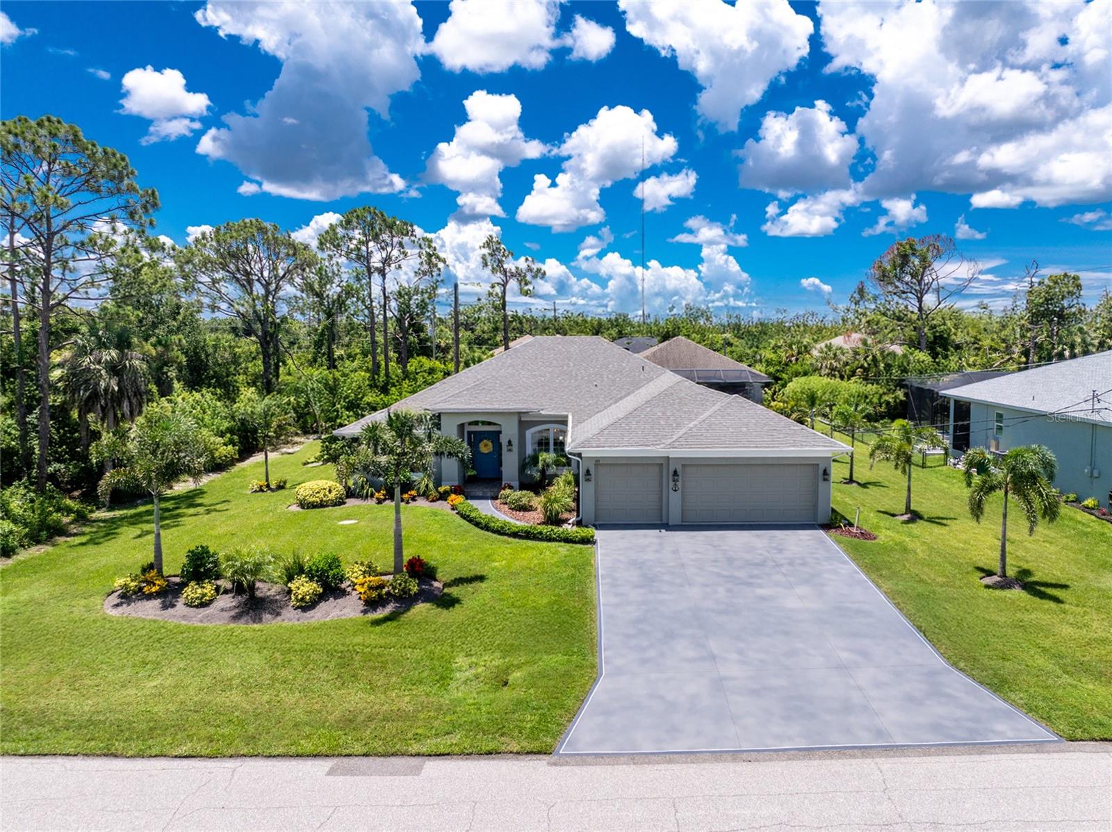 Welcome to your private paradise in Rotonda West, FL! This beautifully maintained 4-bedroom, 3-bathroom home PLUS an office or den is perfectly situated on a double lot in the desirable Rotonda Lakes community, offering rare privacy and lush tropical landscaping—including a full wall of mature areca palms in the backyard. Step inside and be wowed by the spacious, tiled interior, enhanced by a tray ceiling in the great room and thoughtfully chosen accent colors that add warmth and style throughout. The kitchen is a chef’s dream, featuring wood cabinetry, granite countertops, a stylish backsplash, breakfast bar, and a cozy dining nook. French doors lead you out to an amazing screened outdoor living space complete with a heated swim spa/pool (swim or workout for powerful exercise and therapy features with resistance swimming) and upgraded, durable lanai screening—perfect for year-round enjoyment. Cooling shades and solar torch lighting add ambiance, while the backyard’s natural beauty and privacy create your own personal retreat. The primary ensuite is a true sanctuary, with double wood vanities, granite counters, a garden tub, and elegant crown molding. Crown molding is also featured in the great room, gourmet kitchen, and office/den. The three-car garage offers plenty of space, and the freshly painted driveway and walkway with decorative trim boost curb appeal. Meticulously upgraded by the current owners, this home includes: enhanced landscaping and irrigation system, commercial-grade gutters wrapped around the home, whole-house generator plug, hurricane shutters installed on the front door, impact windows and remaining exterior doors (existing prior to current ownership), security cameras and outdoor lighting for peace of mind.
Located just minutes from Rotonda West’s golf courses and the pristine beaches of Boca Grande and Manasota Key, this showplace home combines comfort, elegance, and exceptional value for the discerning buyer. Don’t miss your chance to own this slice of Florida paradise!
HOME SOLD MOSTLY TURNKEY FURNISHED WITH A GREAT OFFER - PLEASE ASK FOR DETAILS!