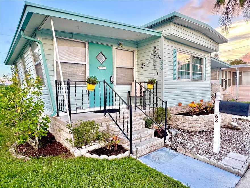 Welcome to DUNEDIN PALMS, a 55+ community with individually OWNED homes and LOW monthly HOA fees ($215), including a year-round POOL, clubhouse, ping-pong table, SHUFFLEBOARD, and a POND where residents can watch the sunrises & sunsets from the community PIER. This charming, fully furnished 1/1 home features a large Florida room that could be used as a dining/family room and adjoins a living room space. Spacious laundry room with its own washer/gas dryer and closet, could be converted to another bedroom. Propane gas also powers the stove and water heater. The carport has enough space to fit a GOLF cart. The storage area and outdoor hallway lead to a covered patio and backyard, making it an ideal place to unwind, read, or enjoy a barbecue with friends and family. This "indoor CATS" friendly community is nicely tucked away yet centrally located, only 1 mile from the vibrant and artistic DOWNTOWN Dunedin, with your choice of boutiques, shops, restaurants, and open-air MARKETs (held on weekends from November through June), with local foods, crafts, and live music. Only 0.5 mile to the TD BALLPARK field, home of the Toronto Blue Jays spring training. A BOWLING alley is across the street. Bay Medical Center is located right next to one of the community entrances, and it's 1 mile to Dunedin HOSPITALs. A short distance from the stunning Dunedin SHORELINE walking path, the extensive Pinellas BIKE trail, and a MARINA. Less than 7 miles to the world-famous Clearwater BEACH and 19 miles to the Tampa International AIRPORT. No FLOOD insurance is required in this zone. Whether looking for a winter home, downsizing, or a low-maintenance lifestyle, give this home some TLC and you can own just the right balance of simplicity and comfort. Come see it today, make new friends, and start living your Florida lifestyle tomorrow! Walkthrough video available.
