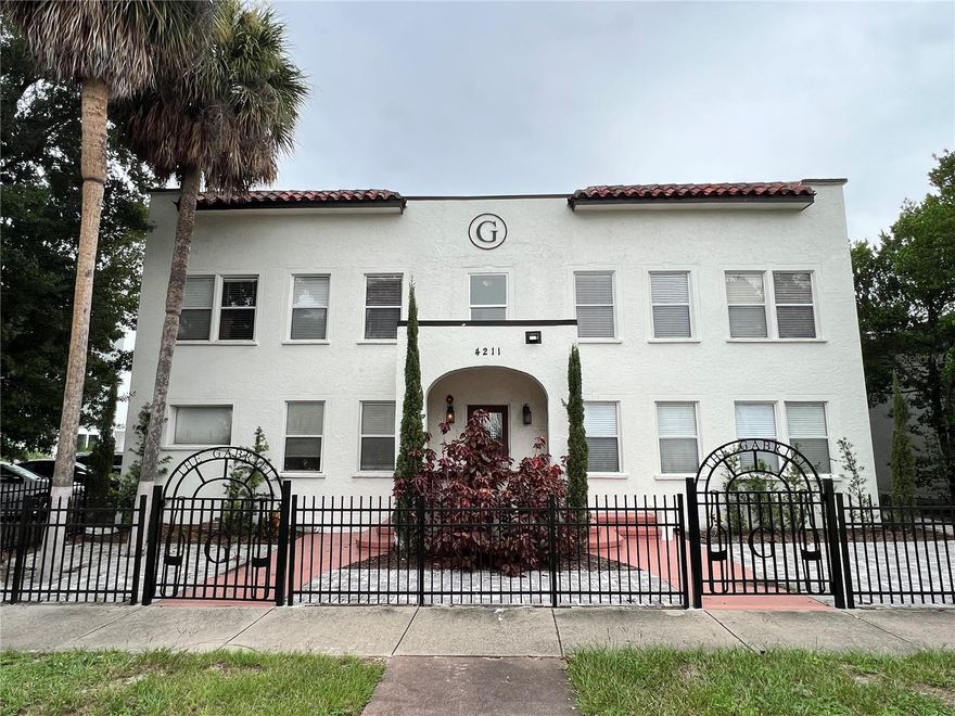 Live in this charming 1920's historic building's 1 bedroom apartment, located in the highly desirable Westshore area. The "Gabriel" was once home to Tampa's 1926 Prohibition era bootlegging establishments. This classic Mediterranean building has beautiful tile flooring throughout, a large living area and galley kitchen with updated stainless appliances and tankless hot water heater. You will love the walkable, quiet neighborhood, close to Kennedy and Westshore Blvd. On site laundry, plenty of parking, and PET FRIENDLY.