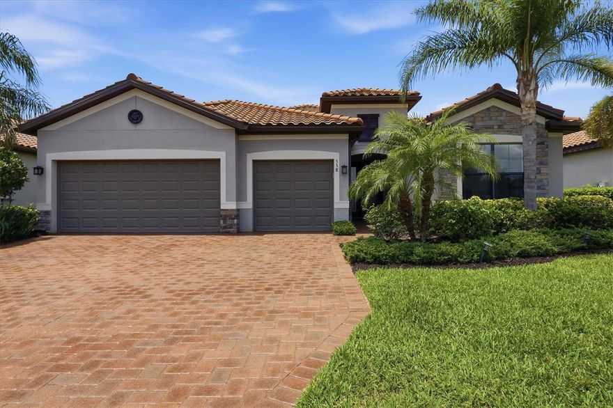 Experience elevated Florida living in this stunning lakefront SUMMERVILLE II, one of Lennar’s most sought-after floorplans, located in the gated, maintenance-free community of Copperleaf. Built in 2018, this impeccably maintained 3-bedroom, 3-bath home with a private office/den and coveted 3-car garage offers 2,455 sq ft of thoughtfully designed living space on a premium waterfront lot with room to add a custom pool. NO CDD fees and NOT located in a flood zone. Beautiful stone accents, a paver driveway, and decorative double glass entry doors create a grand first impression. Inside, soaring 10-foot ceilings, 8-foot doors, tray ceilings, and abundant natural light enhance the open-concept design. The spacious great room features custom ceiling details with LED lighting and a sleek modern fireplace, flowing seamlessly into the gourmet kitchen with an oversized 11-foot island perfect for entertaining. The luxurious owner’s suite offers tray ceilings, designer wood accents, a sitting area, and spa-inspired bath with dual vanities, soaking tub, walk-in shower, and dual walk-in closets. A split-bedroom layout provides privacy for guests, including one en-suite bedroom, while the double-door office is ideal for working remotely. Open the oversized sliding glass doors to the covered screened lanai and enjoy breathtaking lake views, peaceful mornings, and unforgettable sunsets. HOA amenities include a heated community pool, lawn maintenance, cable, internet, and reclaimed irrigation. Ideally located near Lakewood Ranch, UTC, championship golf, dining, shopping, entertainment, Sarasota Airport, and Gulf Coast beaches, this home offers the very best of the Florida lifestyle.