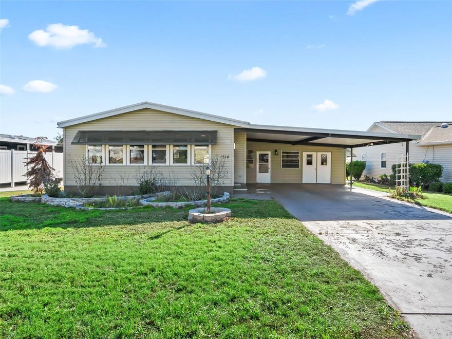 This is your opportunity to be in a historic area of the Villages.  This home has been taken very good care of and has new floor coverings throughout.  There is a laundry room and also additional space for a golf cart garage.  You can relax and enjoy the golfing community.  the home has two bedrooms and two bathrooms.