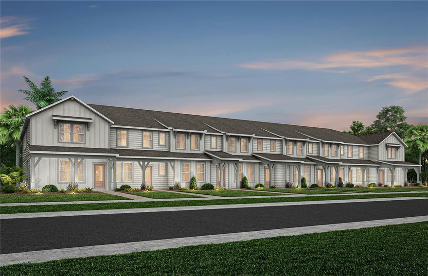 Welcome to The Cove at Nona Sound, a new construction luxury townhome community tucked off of Narcoossee Rd. This ideal location provides quick access to the shopping, dining & entertainment that Lake Nona is known for, while feeling away from it all. Enjoy community amenities, no CDD, and maintenance-free living in your beautiful new Lake Nona townhome. 
Introducing the Julep Exterior unit townhome by Pulte, a new construction home that seamlessly combines luxury and convenience. This modern townhome overlooking a beautiful pond, located walking distance from the community amenities, features 3 bedrooms, 2 full bathrooms, a powder room, and a 2-car rear-facing garage. The first floor is designed with entertaining in mind, offering an open-concept kitchen, café, and gathering room that flow together effortlessly. The chef-inspired kitchen is a highlight, featuring a large center island, a spacious storage pantry, Tilden Admiral cabinetry, a decorative tile backsplash, quartz countertops, and Whirlpool stainless-steel appliances, including a refrigerator and vented microwave. The first-floor powder room adds an extra layer of convenience for guests. The entire first floor, including the kitchen, café, gathering room, and powder room, is finished with elegant tile flooring for both style and easy maintenance. At the end of the day, retreat to your private oasis on the second floor. The Owner’s Suite offers a spacious walk-in closet and a luxurious en suite bathroom with a double-sink, quartz-topped vanity and a glass-enclosed shower. Two additional bedrooms, a secondary bathroom, and a linen closet for added storage are located on the opposite side of the floor, ensuring privacy and plenty of space. At the end of the day, escape to your private sanctuary on the second floor, complete with a cozy loft designed for relaxation. You’ll also find the laundry room on the second floor, complete with a brand-new Whirlpool washer and dryer. Soft, stain-resistant Shaw brand carpet adds comfort to the stairs and bedrooms, creating a cozy atmosphere throughout. In the bathrooms and laundry room, you’ll find beautiful tile. For the finishing touch, 2” faux wood blinds add a touch of privacy. With thoughtful design, high-end finishes, and a focus on everyday convenience, the Julep townhome is a perfect blend of style and practicality, offering a truly elevated living experience.