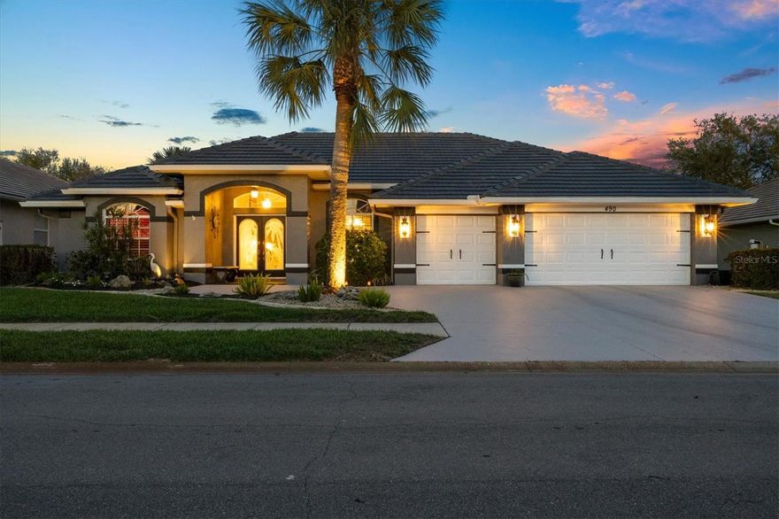 Located in the sought-after community of Lakes of Jacaranda in Venice, this well-maintained 3-bedroom, 2-bath residence offers comfort, thoughtful design, and a peaceful lakefront setting, all with no CDD fees. From the moment you arrive, the home welcomes you with exquisite curb appeal, complemented by mature landscaping and a setting that reflects the pride of ownership found throughout the property. Recent updates include a brand-new roof (2026) and a newer AC system (2021), offering added peace of mind. The home also features an extended 1,300-square-foot outdoor entertainment area, complete with a pool overlooking a tranquil lake and serene landscape. This inviting space is perfect for enjoying early morning coffee or unwinding at the end of the day with a favorite beverage while taking in the peaceful water views. The pool area includes the convenience of an outdoor shower, ideal after a swim or a day spent enjoying Florida's beautiful weather. Inside, the home has been impeccably maintained and showcases quality builder finishes throughout, including crown molding, built-in wall units, and thoughtful architectural details. The split floor plan provides privacy for both owners and guests, while the main living areas are well designed to capture the beautiful lake views. A three-car garage offers exceptional flexibility for vehicles, a golf cart, additional storage, or hobby space. Living in Lakes of Jacaranda means enjoying a welcoming community atmosphere with amenities that include a community pool, clubhouse, event space, tennis courts, and pickleball, offering opportunities to stay active and connected with neighbors. Conveniently located to downtown Wellen Park, near local beaches, Venice shopping and dining, Atlanta Braves Spring Training Facility, I-75, and area airports. This home combines comfortable indoor living, expansive outdoor entertaining space, and a picturesque setting. Capturing the relaxed Florida lifestyle that makes Venice such a desirable place to call home. Schedule your showing today!