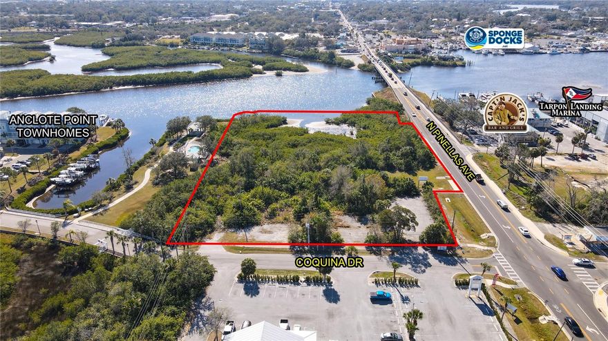 The opportunity is to purchase 3.10± acres on N Pinellas Ave at the corner of Anclote Rd in Tarpon Springs, FL within Pinellas County.
This site offers direct access to the Anclote River. Mostly zoned GB (General Business), the property allows for a variety of specialty
retail, restaurant, ofce and residential uses and supports up to 15 units each acre. The site offers excellent visibility to trafc counts of
17,900 AADT.